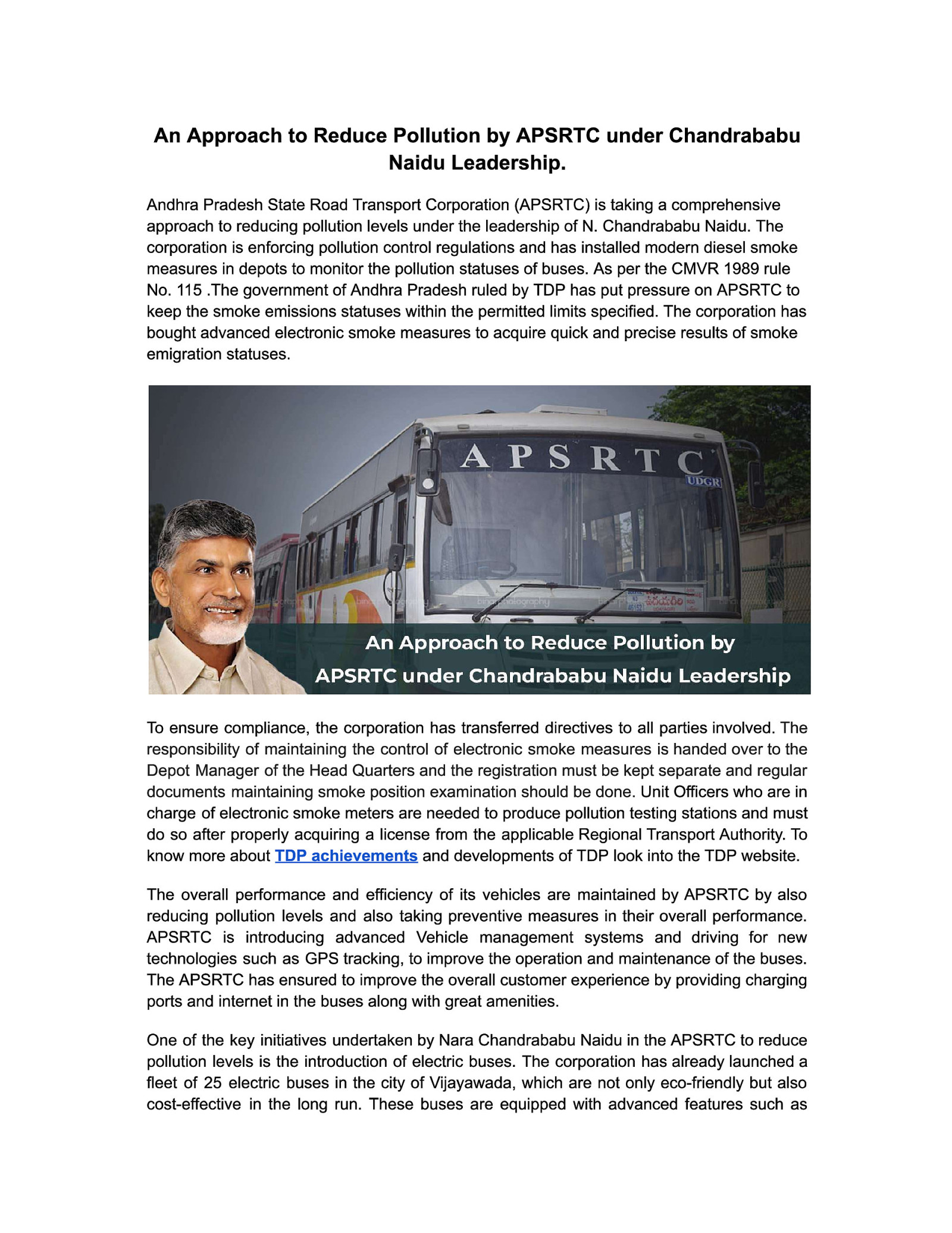 An Approach to Reduce Pollution by APSRTC under Chandrababu Naidu Leadership.