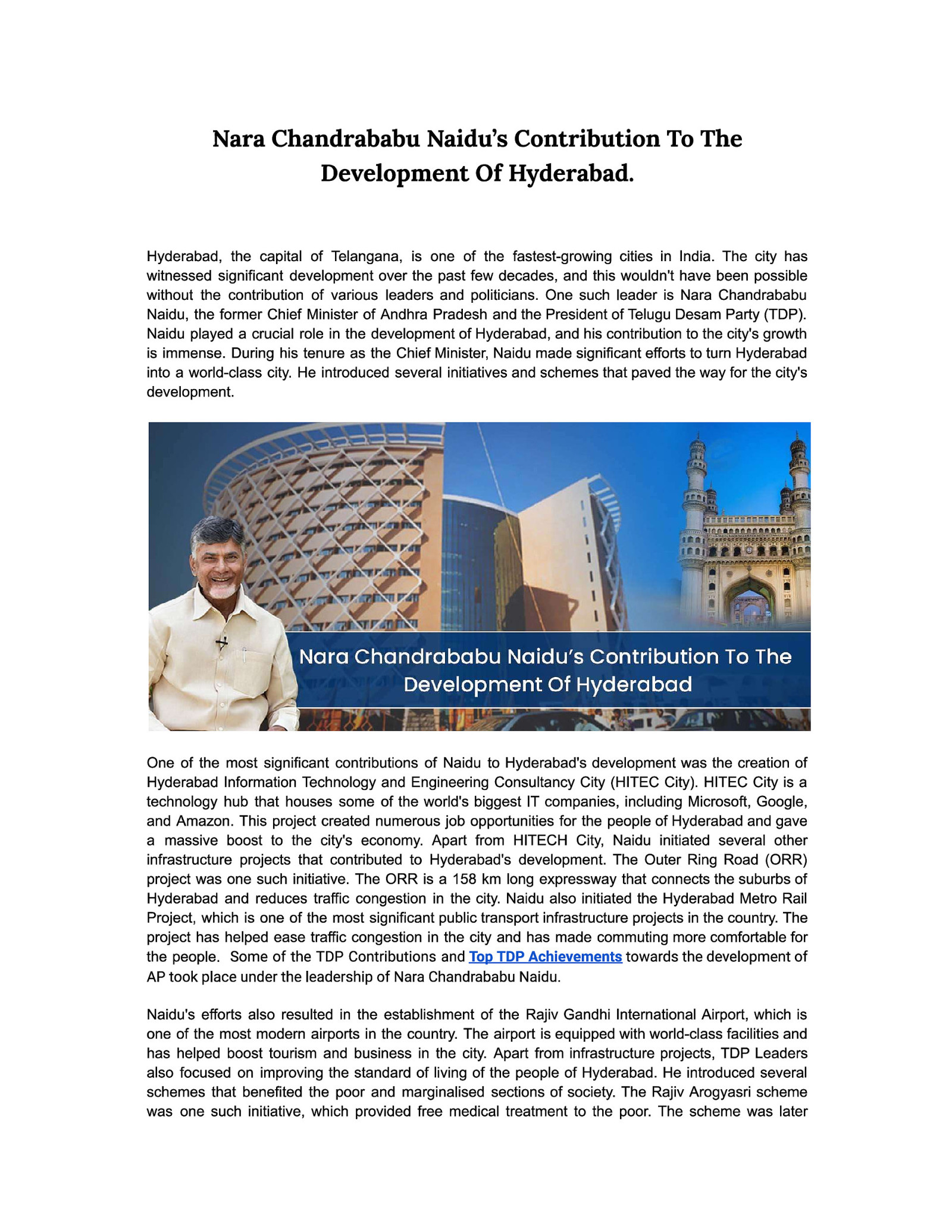 Nara Chandrababu Naidu’s Contribution To The Development Of Hyderabad.