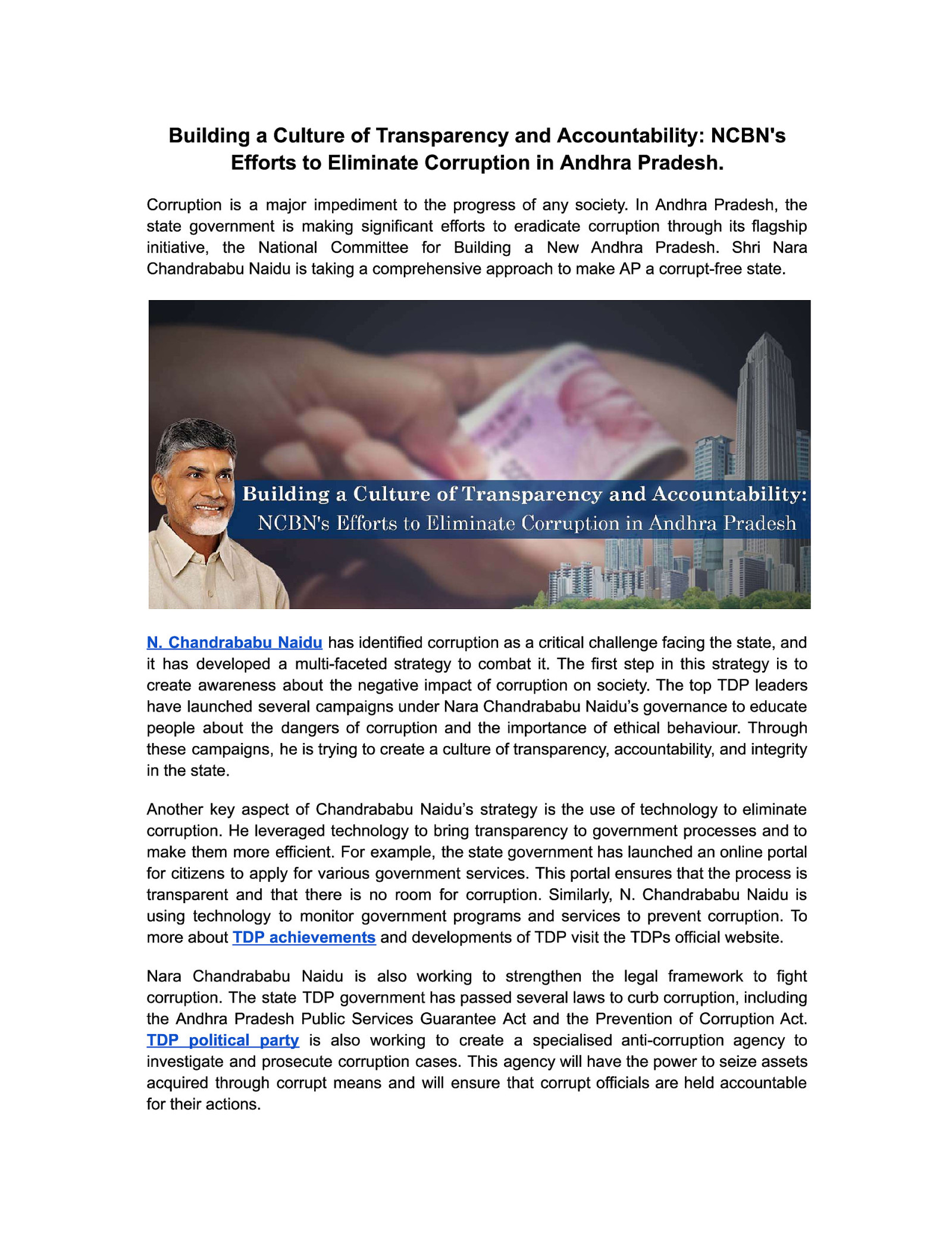 Building a Culture of Transparency and Accountability: NCBN’s Efforts to Eliminate Corruption in Andhra Pradesh