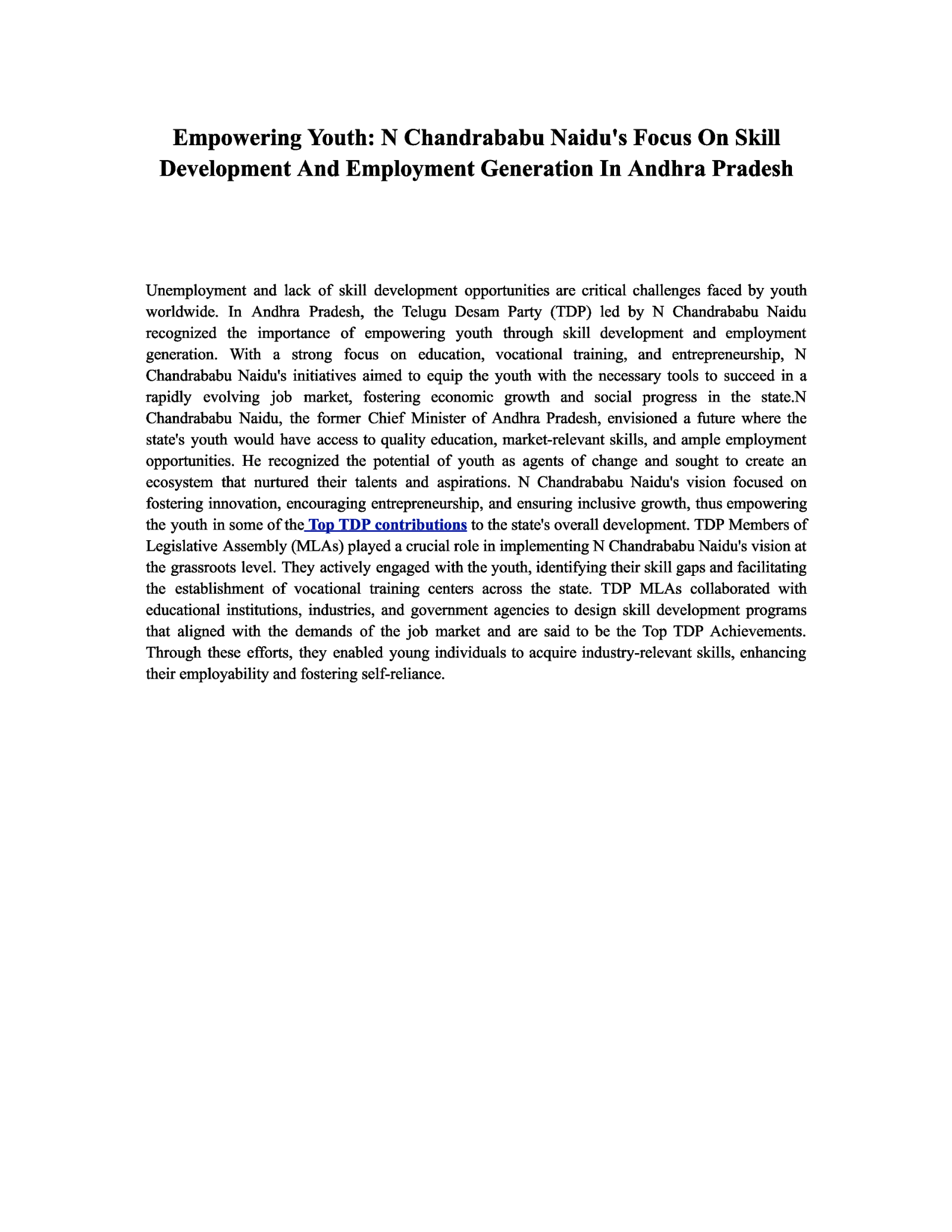 Empowering Youth: N Chandrababu Naidu’s Focus On Skill Development And Employment Generation In Andhra Pradesh
