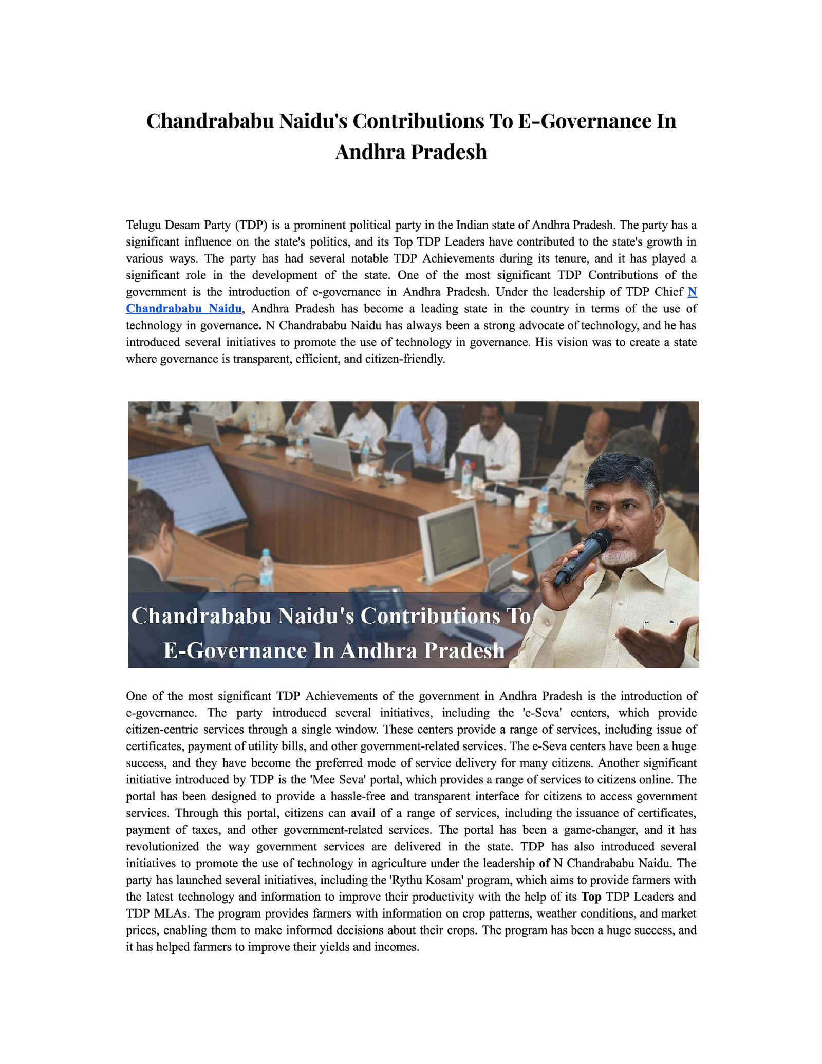 Chandrababu Naidu’s Contributions To E-Governance In Andhra Pradesh