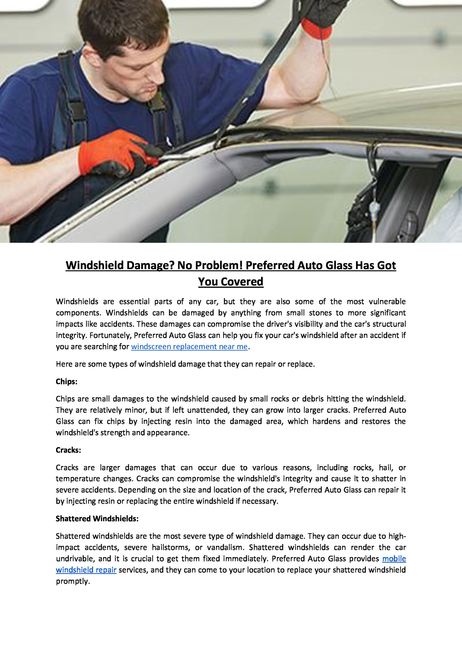 Windshield Damage? No Problem! Preferred Auto Glass Has Got You Covered