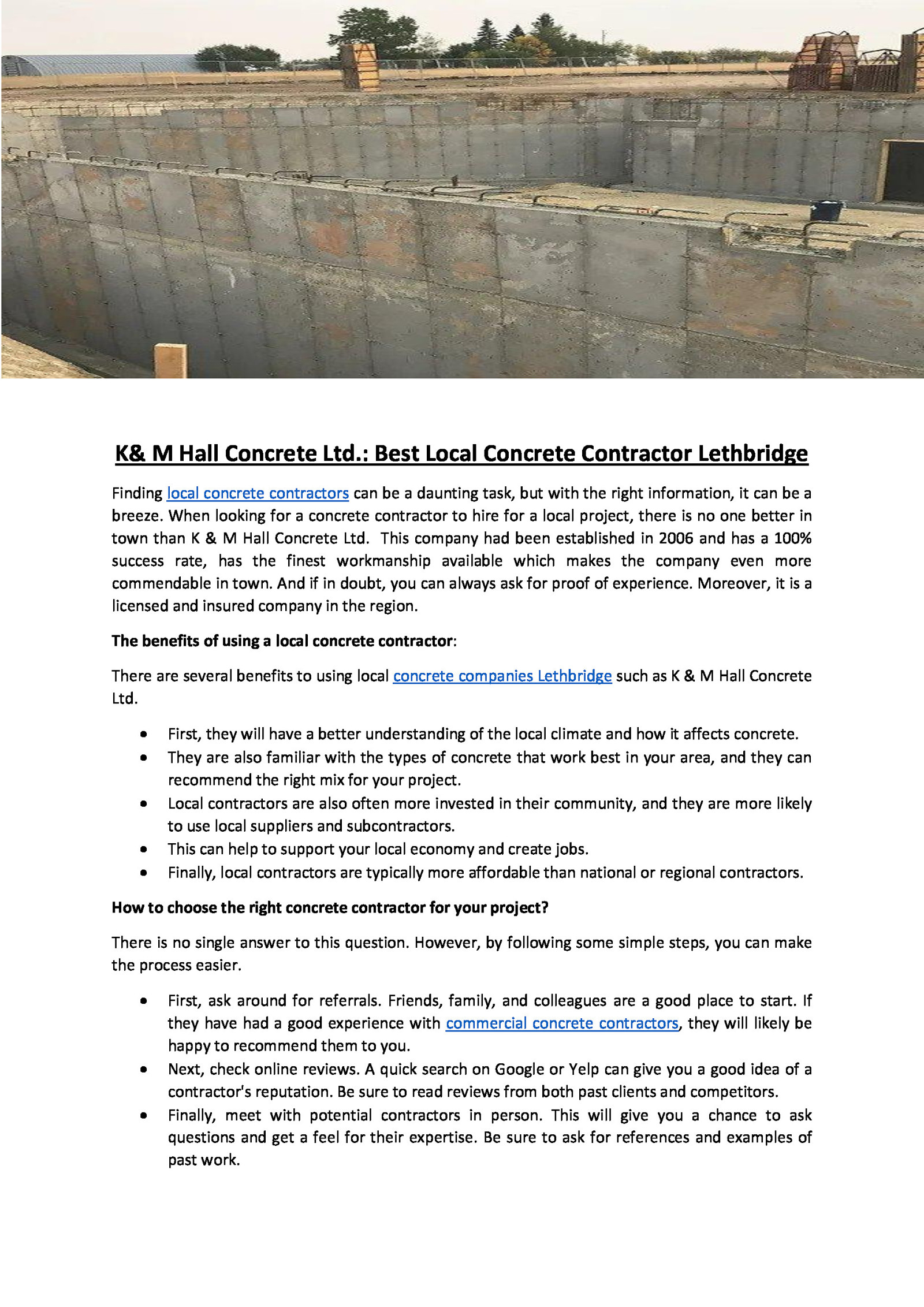 K& M Hall Concrete Ltd.: Best Local Concrete Contractor Lethbridge