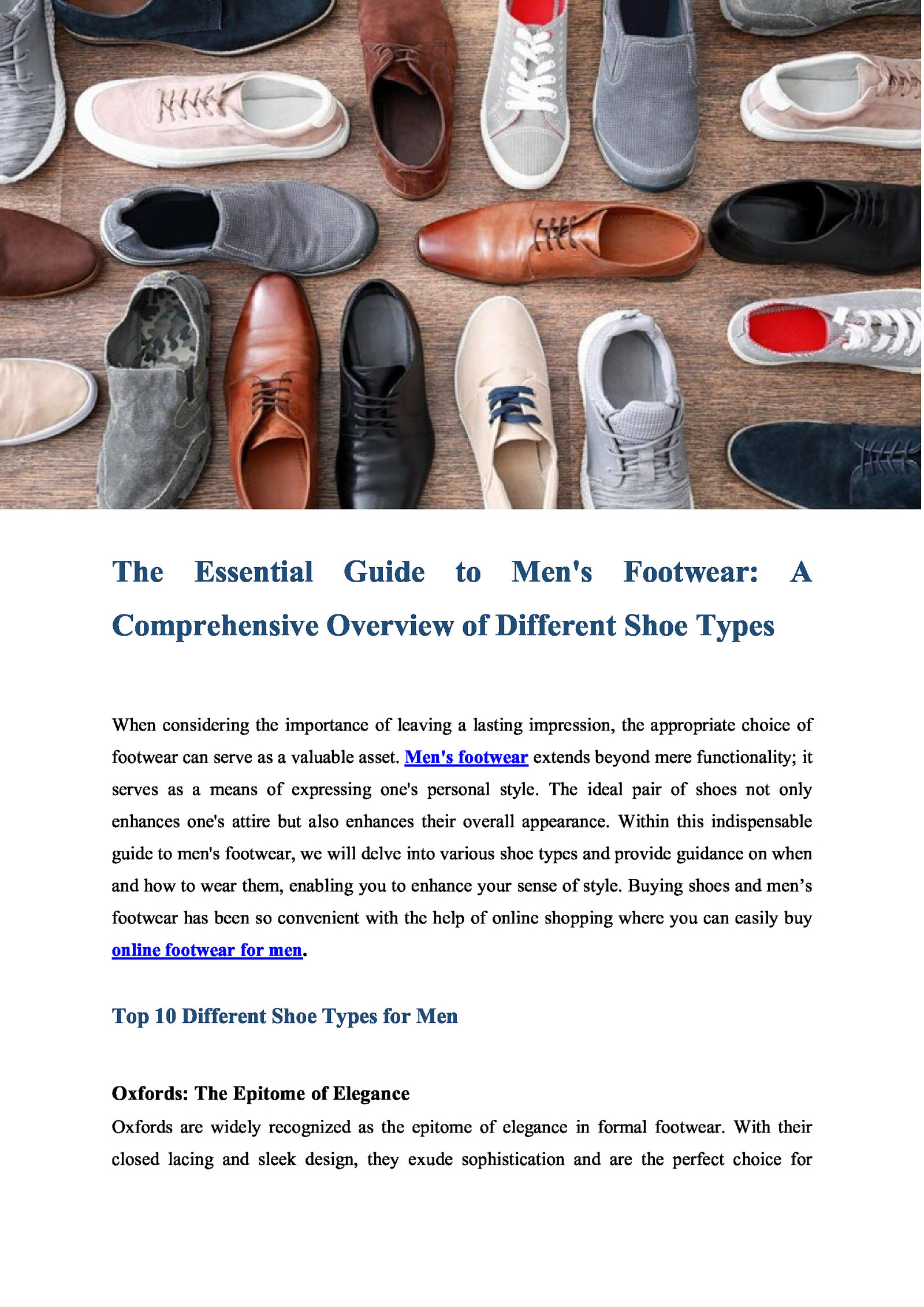 The Essential Guide to Men’s Footwear: A Comprehensive Overview of Different Shoe Types