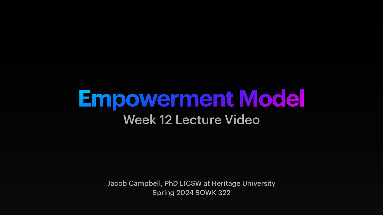 Spring 2024 SOWK 322 Week 12 Lecture Video and the Empowerment Model