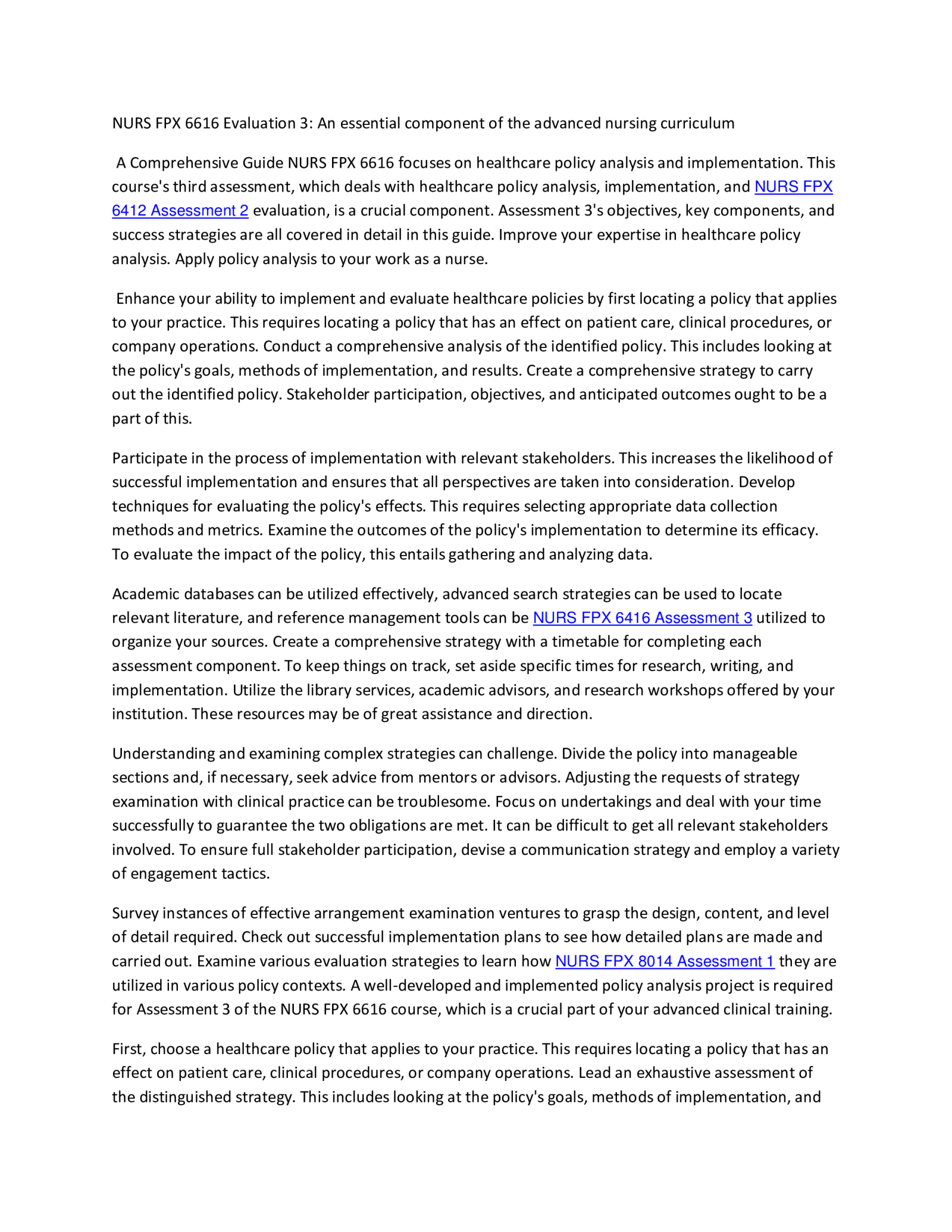 NURS FPX 6616 Evaluation 3: An essential component of the advanced nursing curriculum