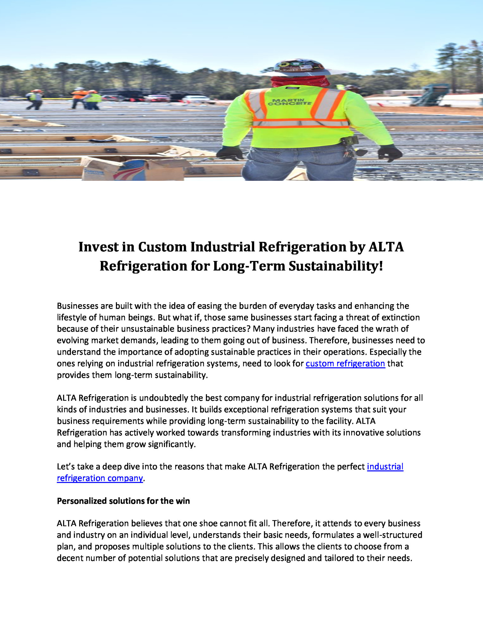 Invest in Custom Industrial Refrigeration by ALTA Refrigeration for Long-Term Sustainability!
