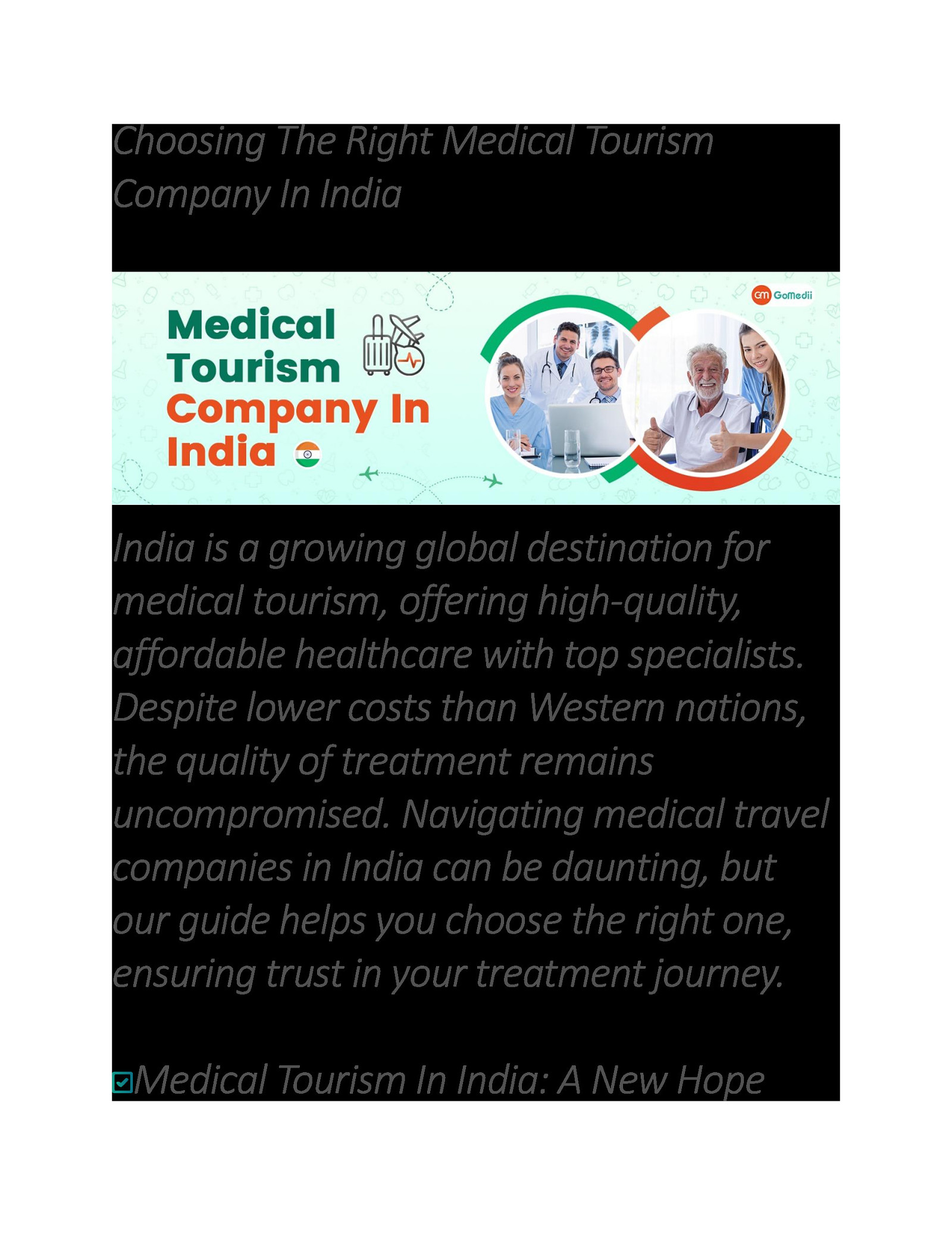 Choosing The Right Medical Tourism Company In India