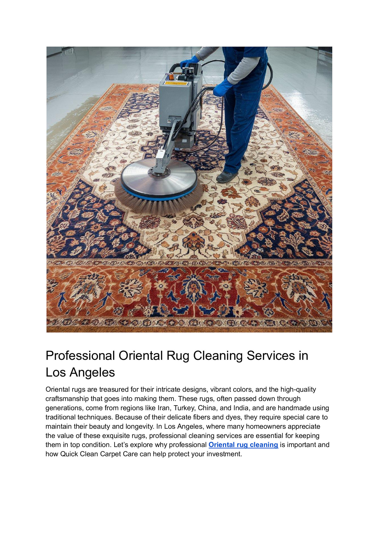 Professional Oriental Rug Cleaning Services in Los Angeles