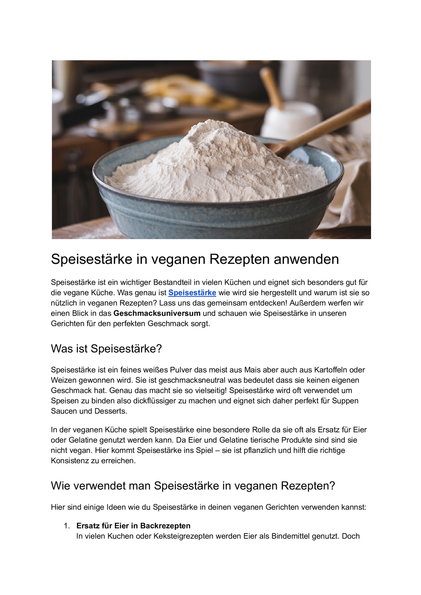 Speisestärke in veganen Rezepten anwenden