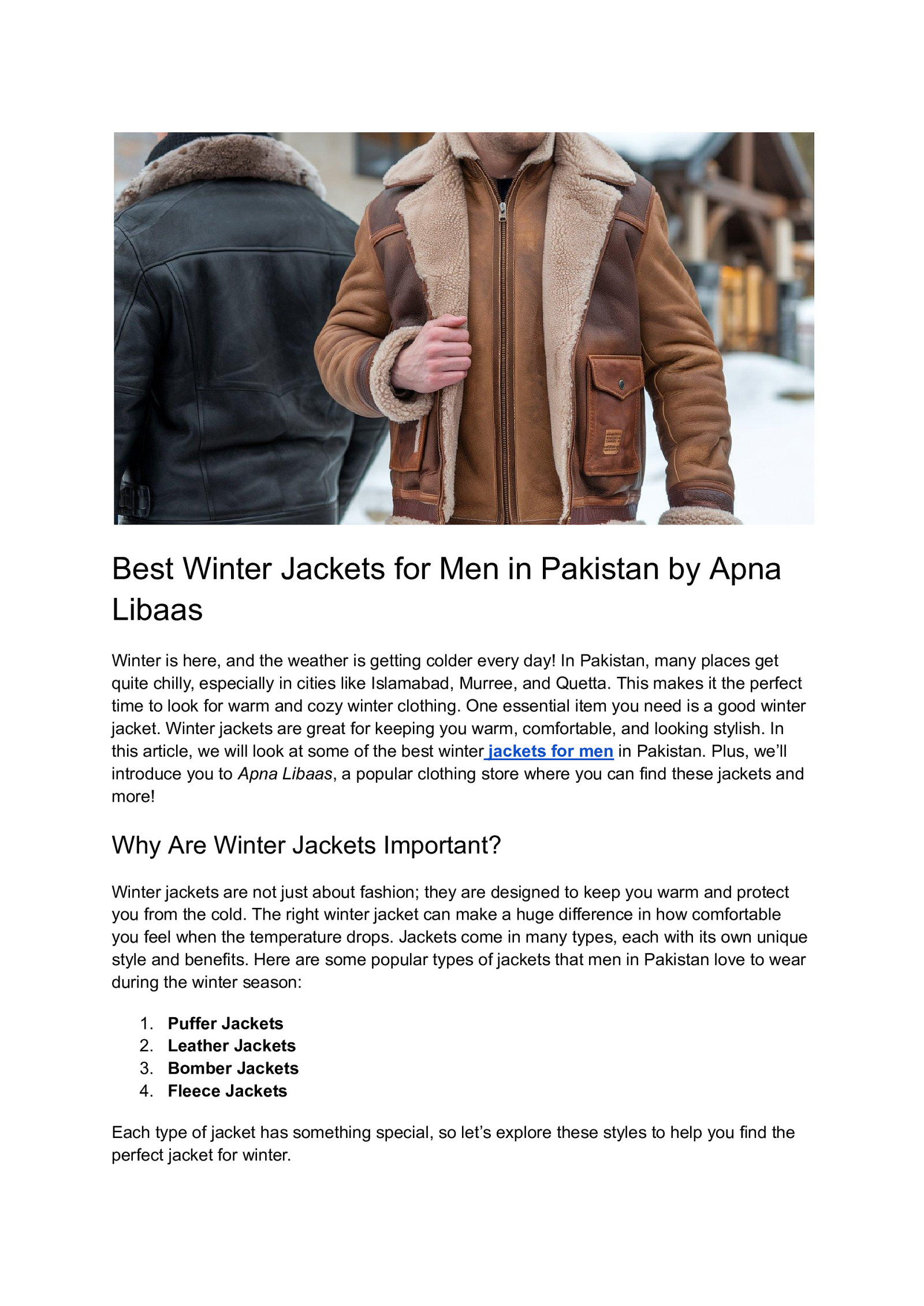 Best Winter Jackets for Men in Pakistan by Apna Libaas