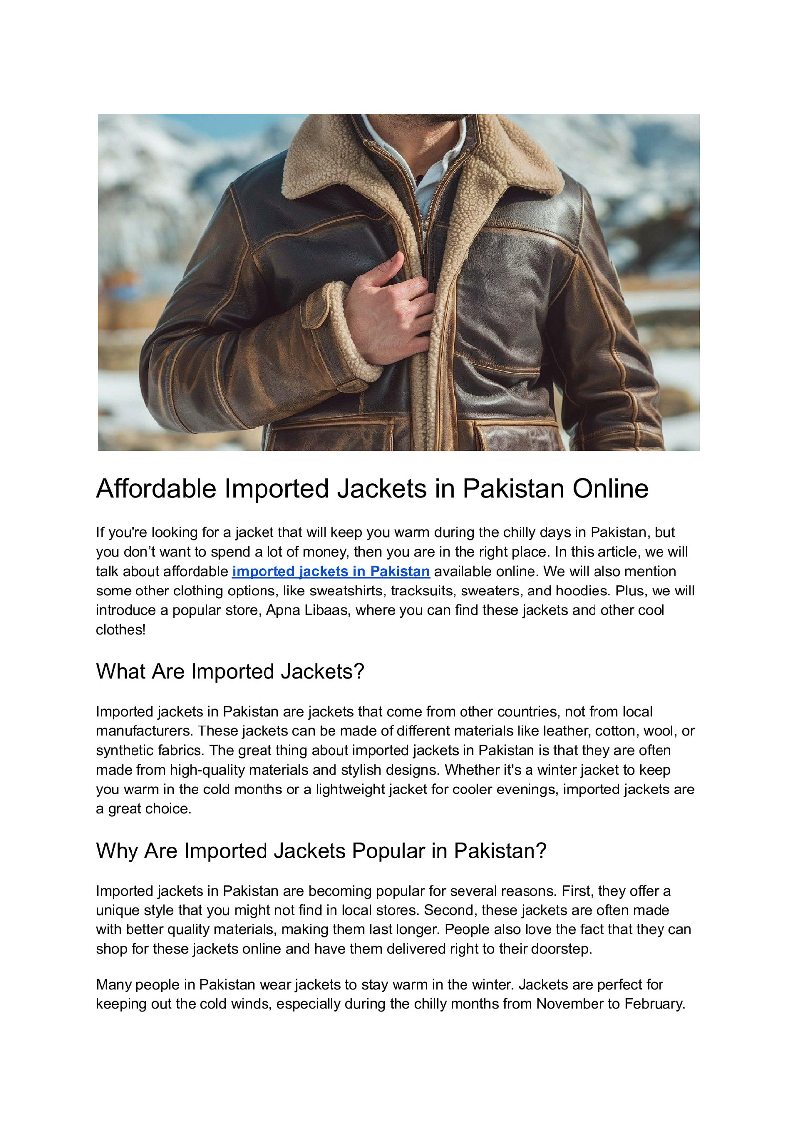 Affordable Imported Jackets in Pakistan Online