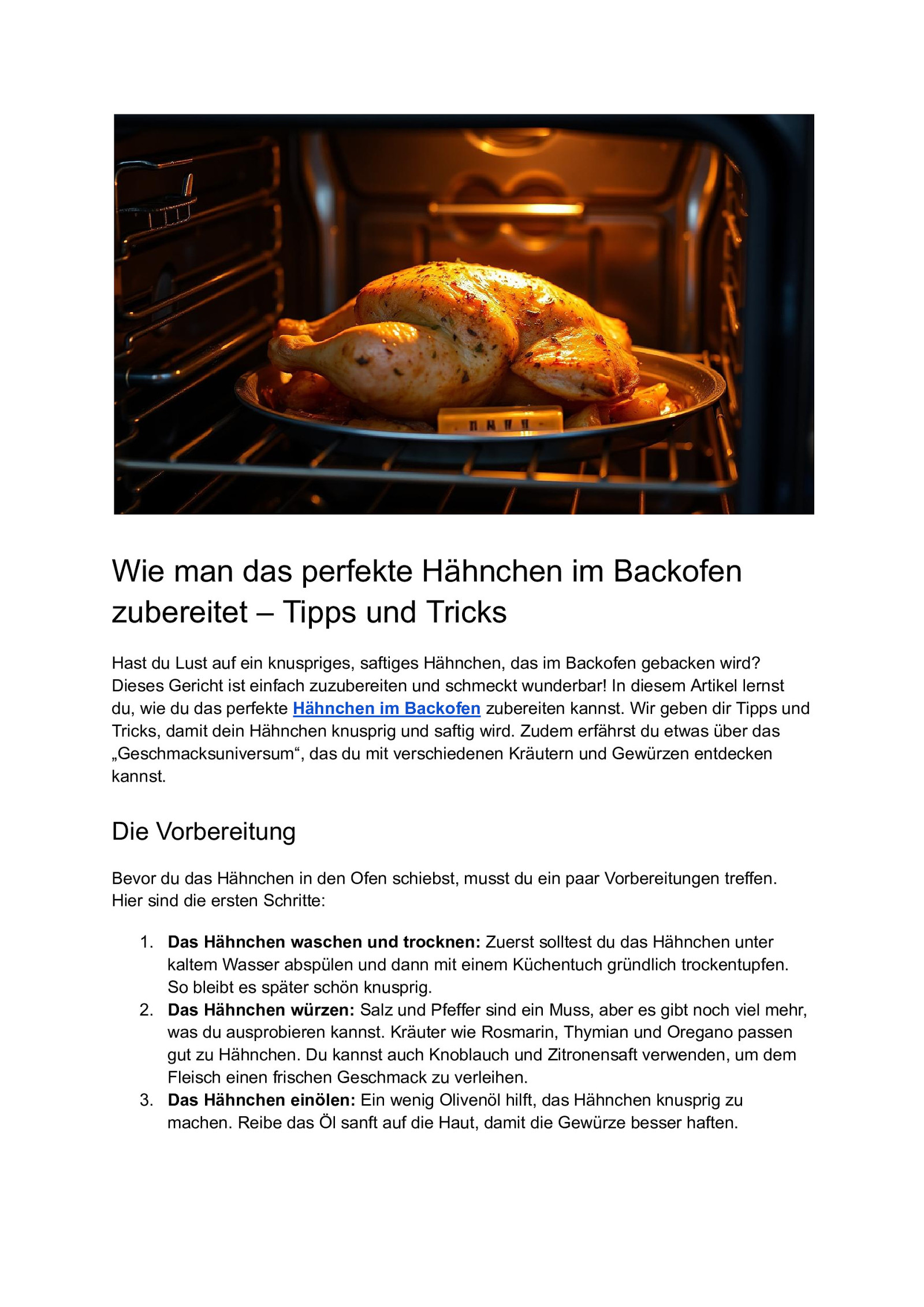 Wie man das perfekte Hähnchen im Backofen zubereitet – Tipps und Tricks