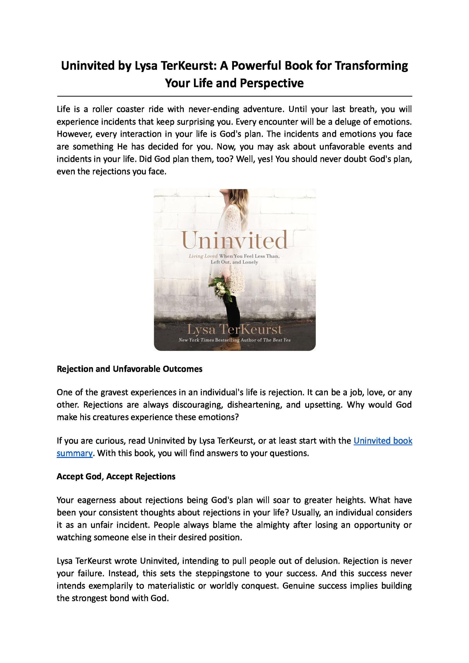 Uninvited by Lysa TerKeurst: A Powerful Book for Transforming Your Life and Perspective