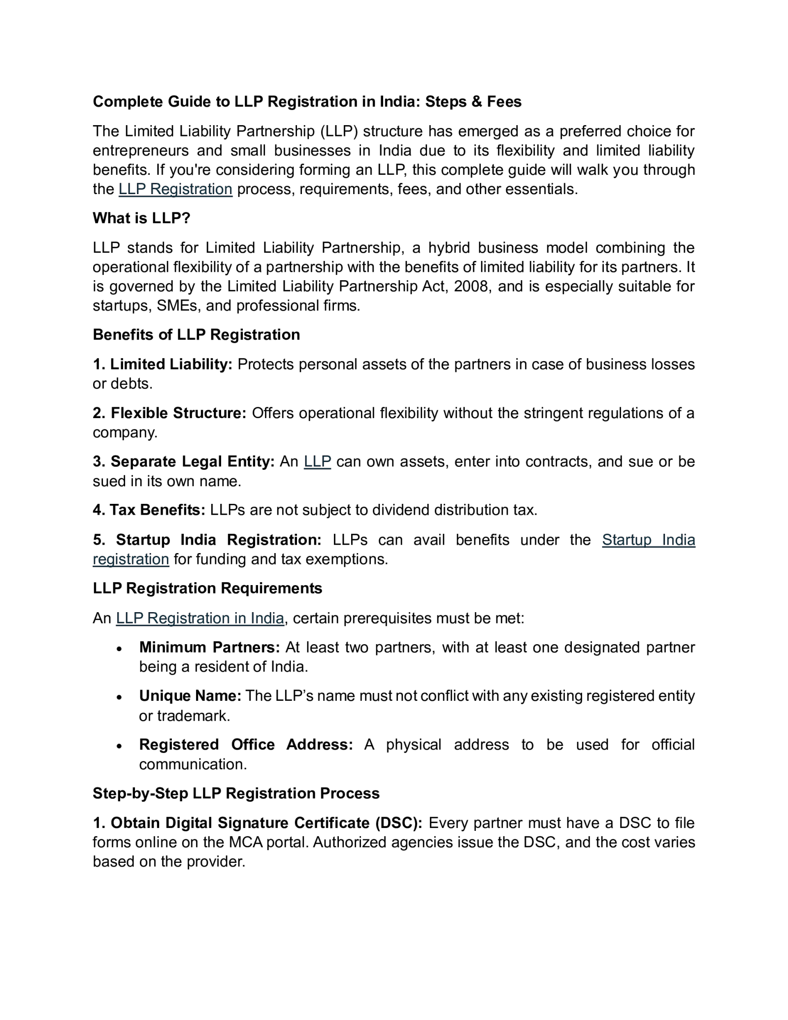 Complete Guide to LLP Registration in India: Steps & Fees