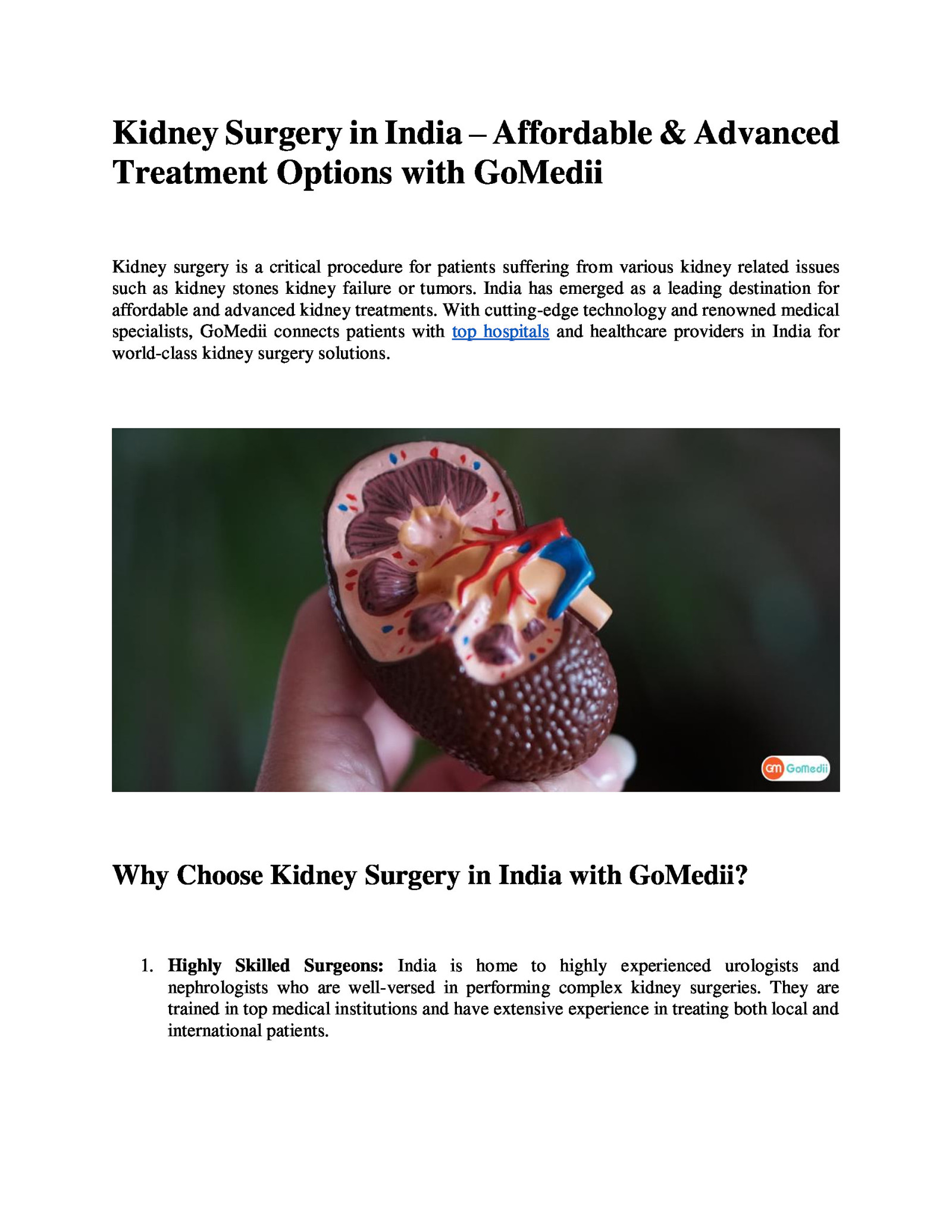 Kidney Surgery in India | Leading Medical Treatments with GoMedii