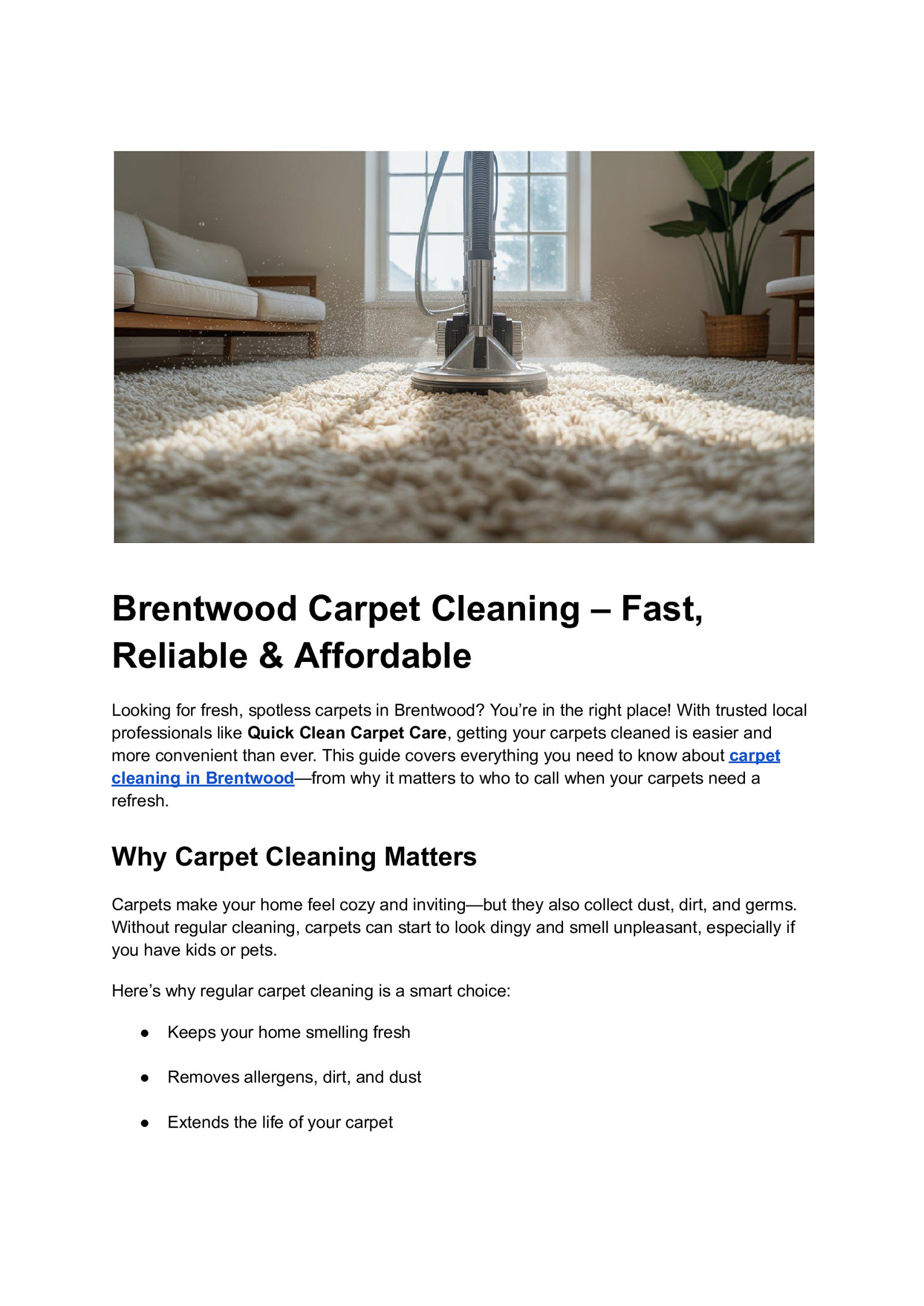 Brentwood Carpet Cleaning – Fast, Reliable & Affordable