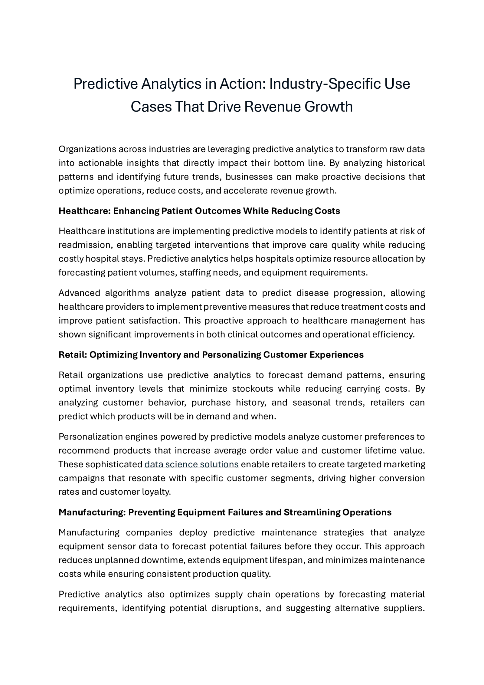 Predictive Analytics in Action: Industry-Specific Use Cases That Drive Revenue Growth