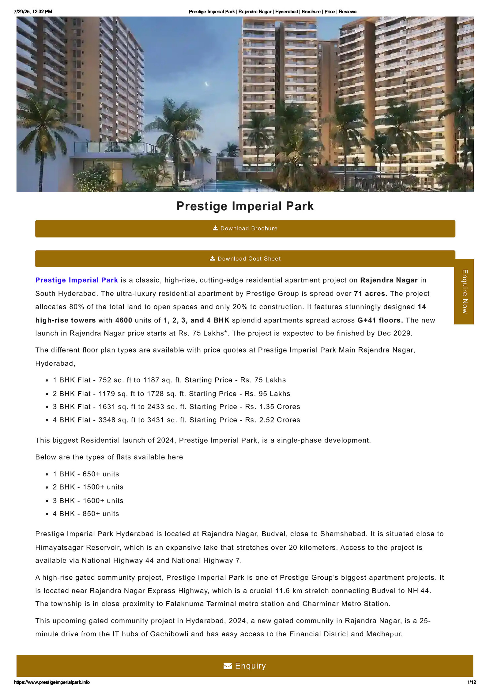 Prestige Imperial Park Apartment