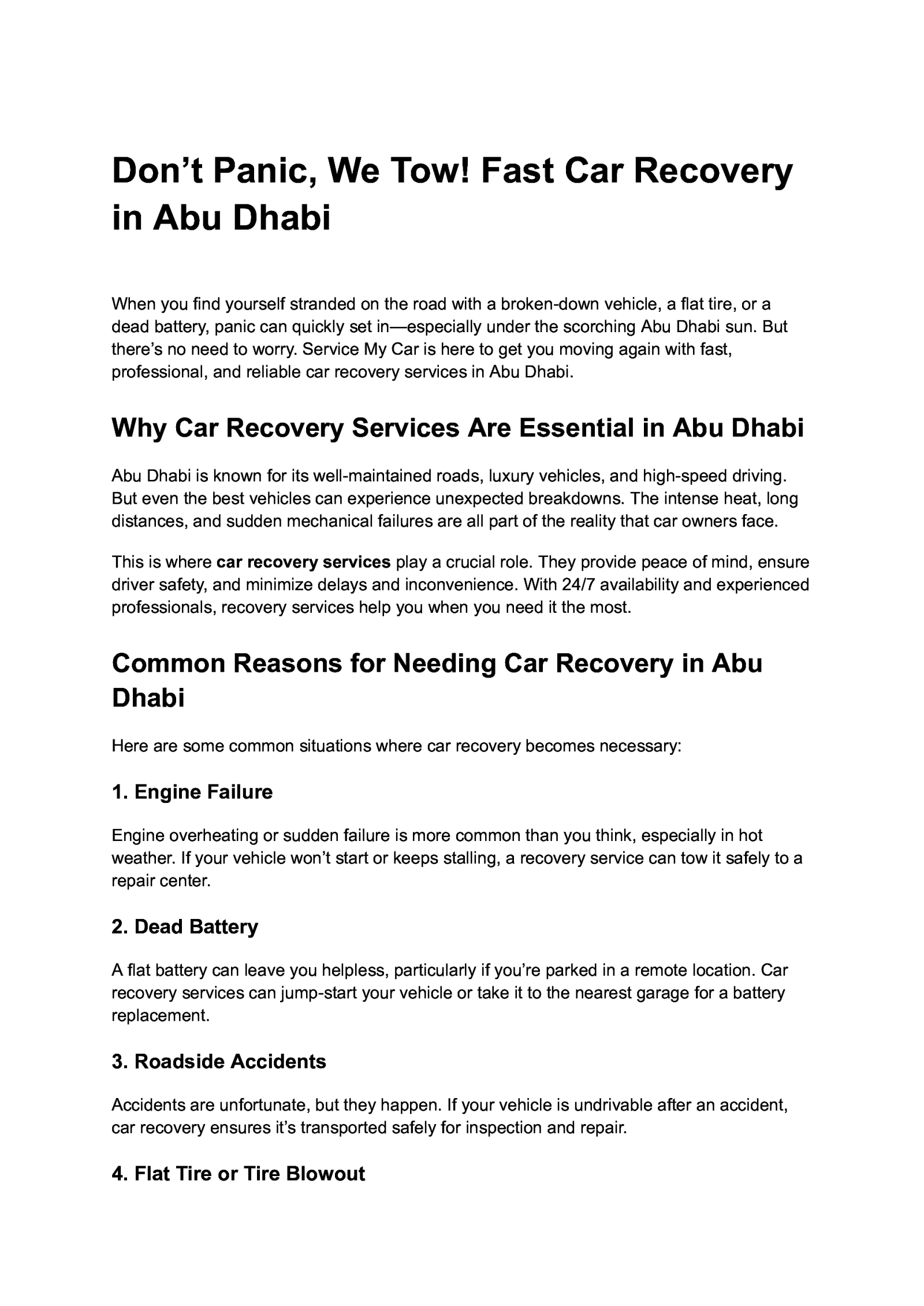 Don’t Panic, We Tow! Fast Car Recovery in Abu Dhabi