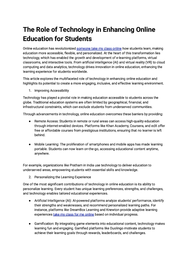 The Role of Technology in Enhancing Online Education for Students