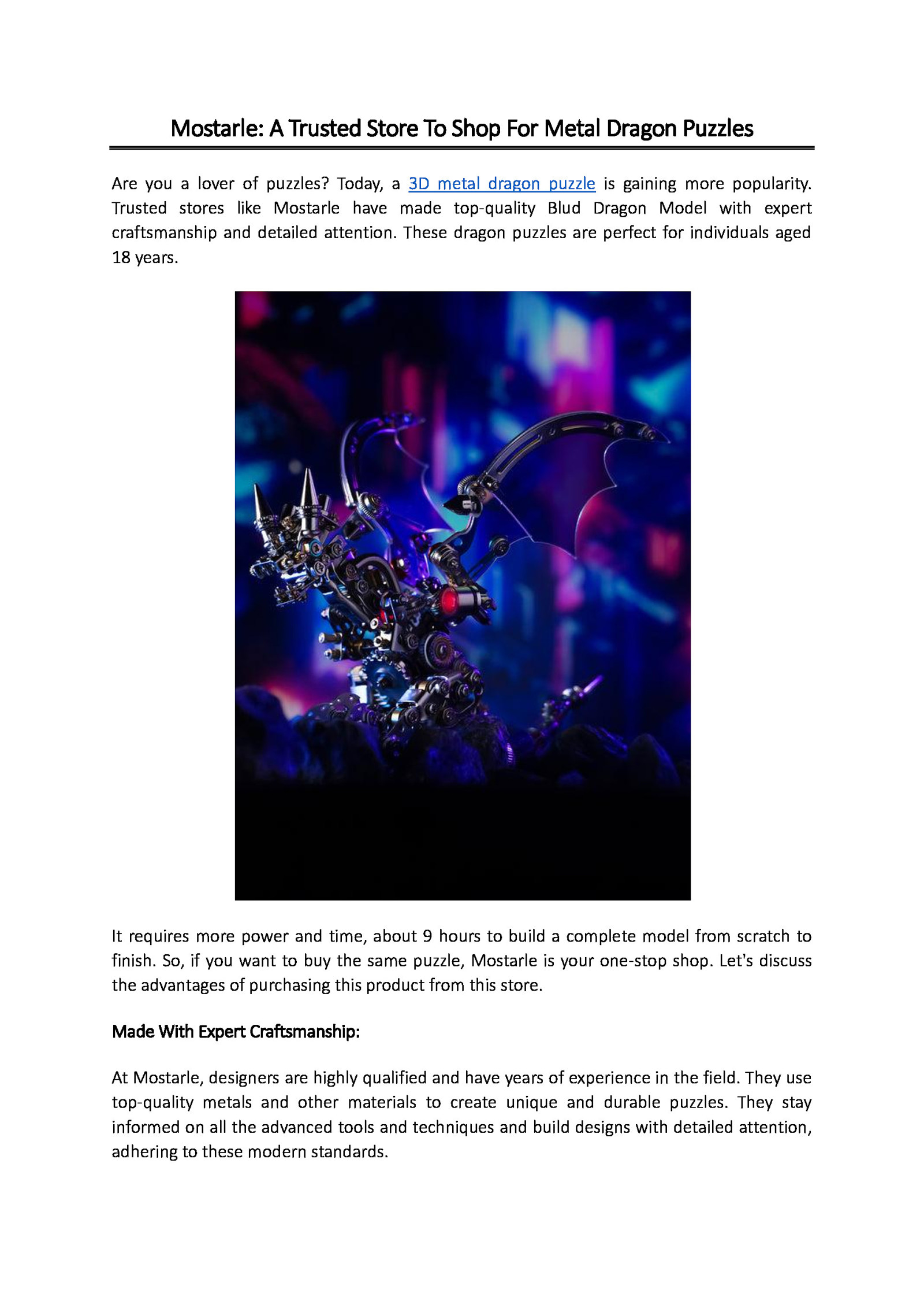 Mostarle: A Trusted Store To Shop For Metal Dragon Puzzles