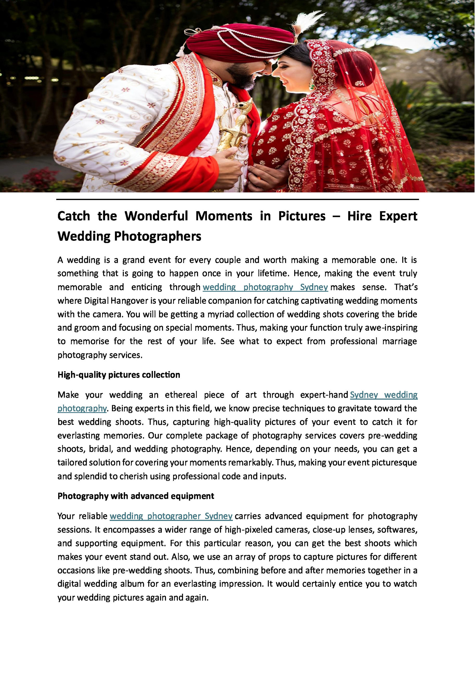 Catch the Wonderful Moments in Pictures – Hire Expert Wedding Photographers