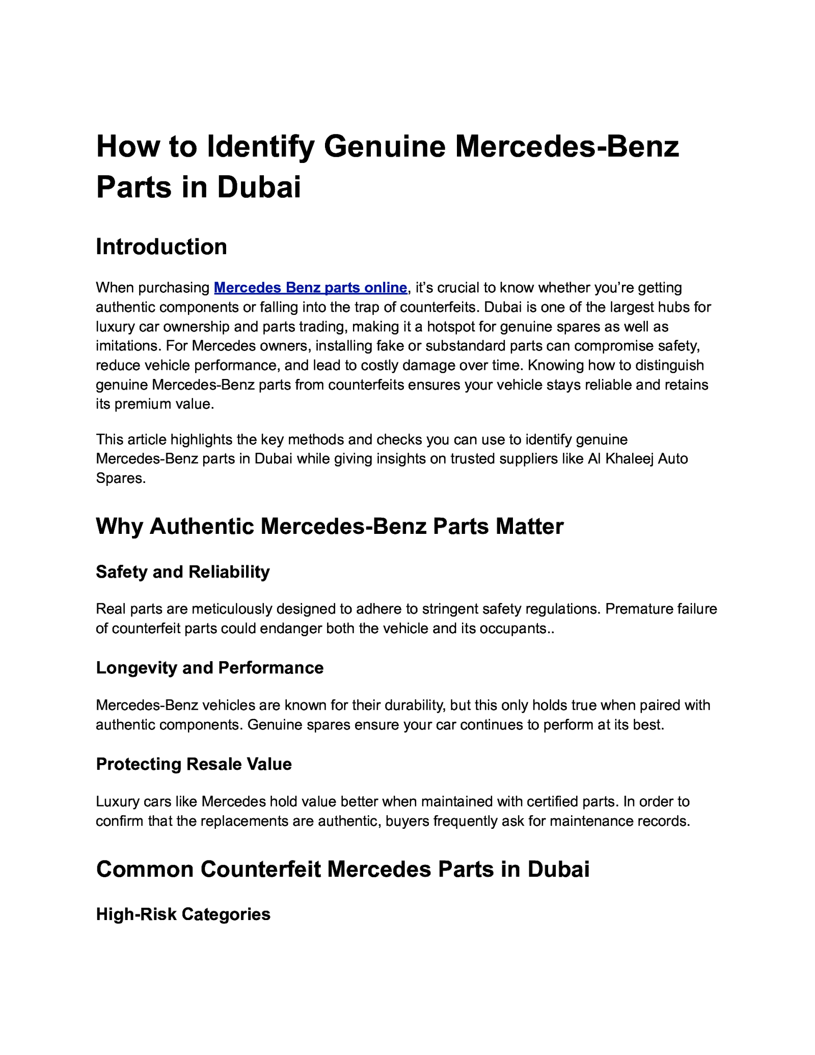 How to Identify Genuine Mercedes-Benz Parts in Dubai
