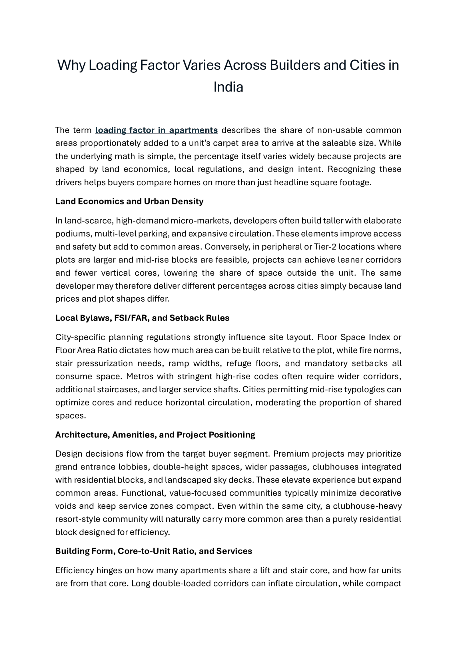 What is the Loading Factor in Real Estate | Brigade Group