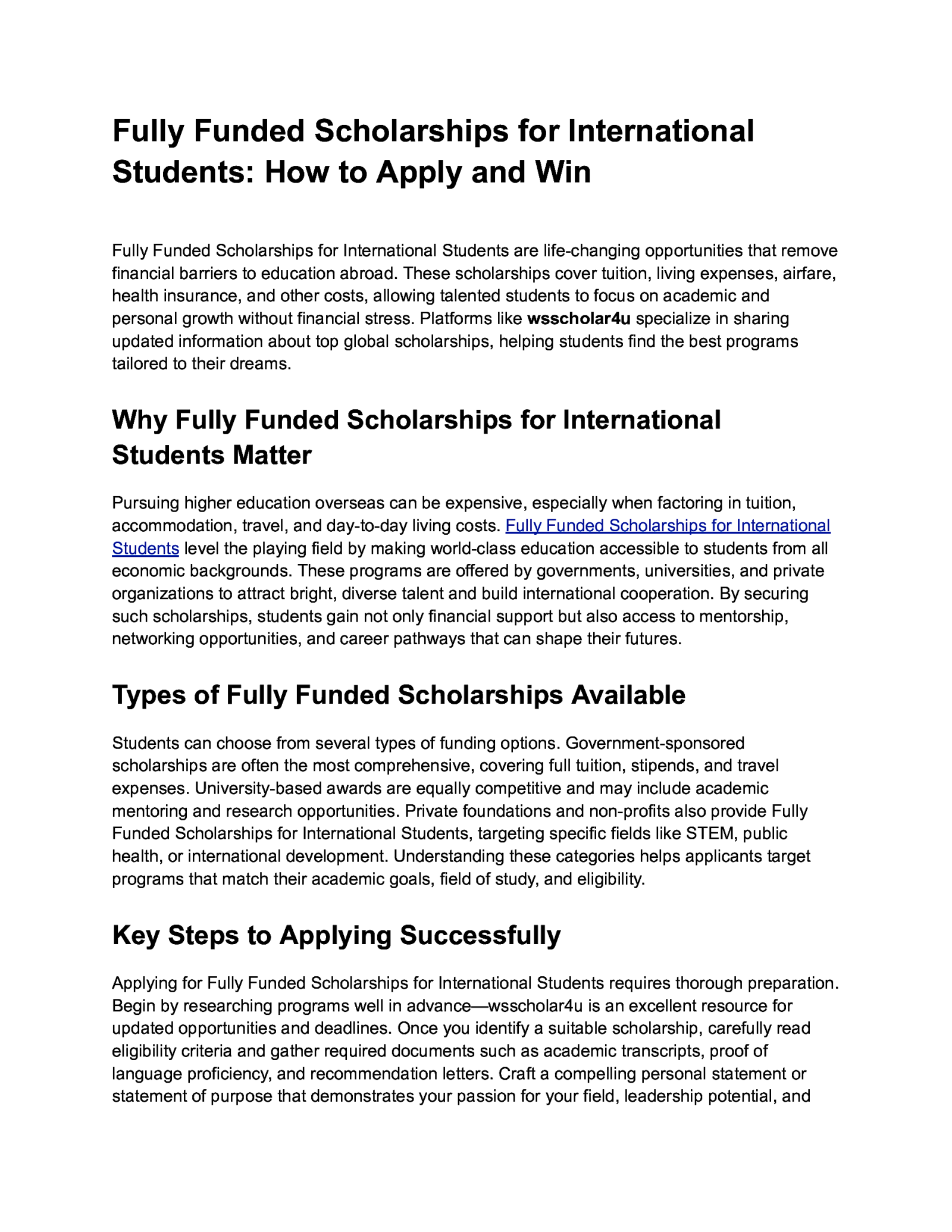 Fully Funded Scholarships for International Students