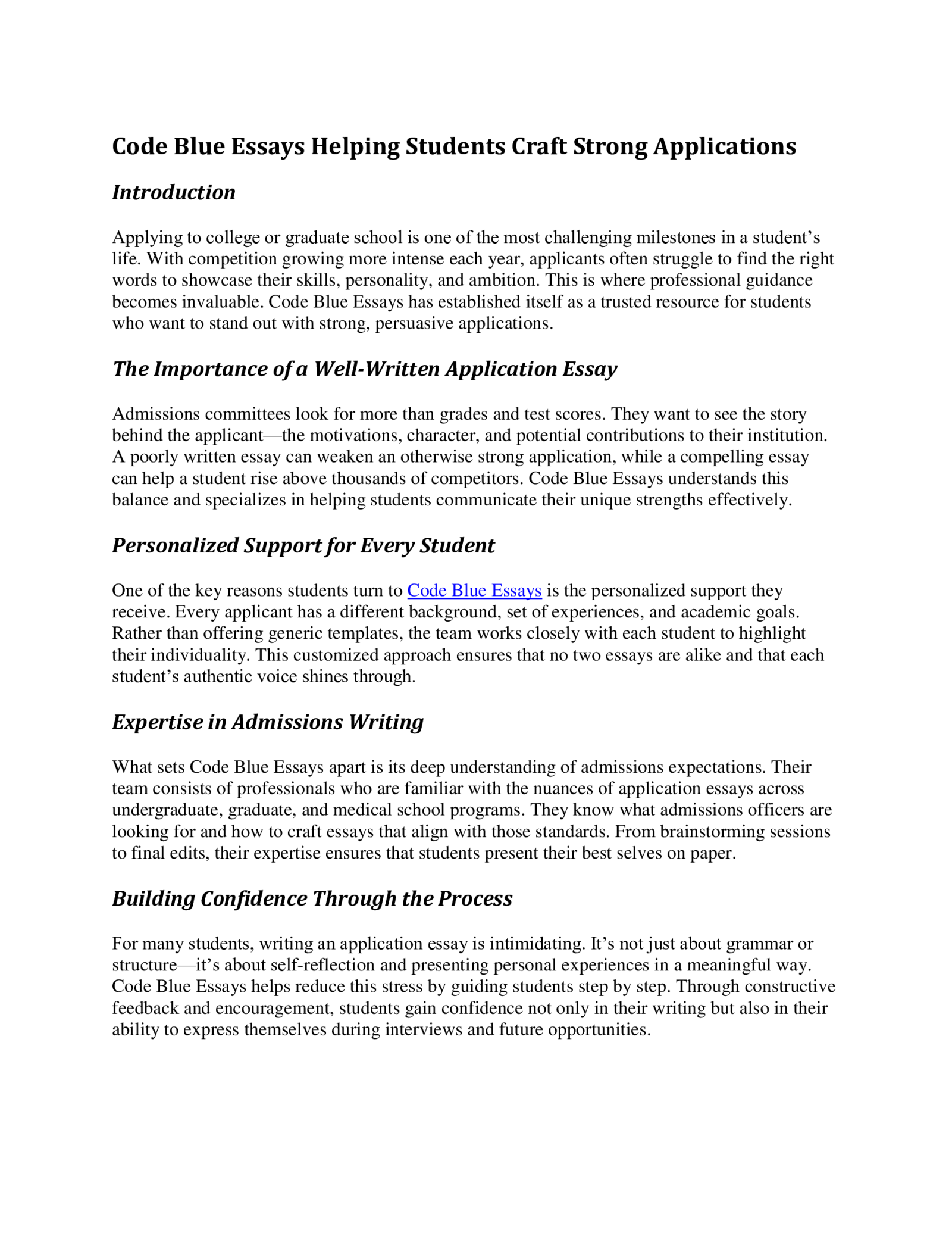 Code Blue Essays | Expert Support for Strong Student Applications by Code blue Essays