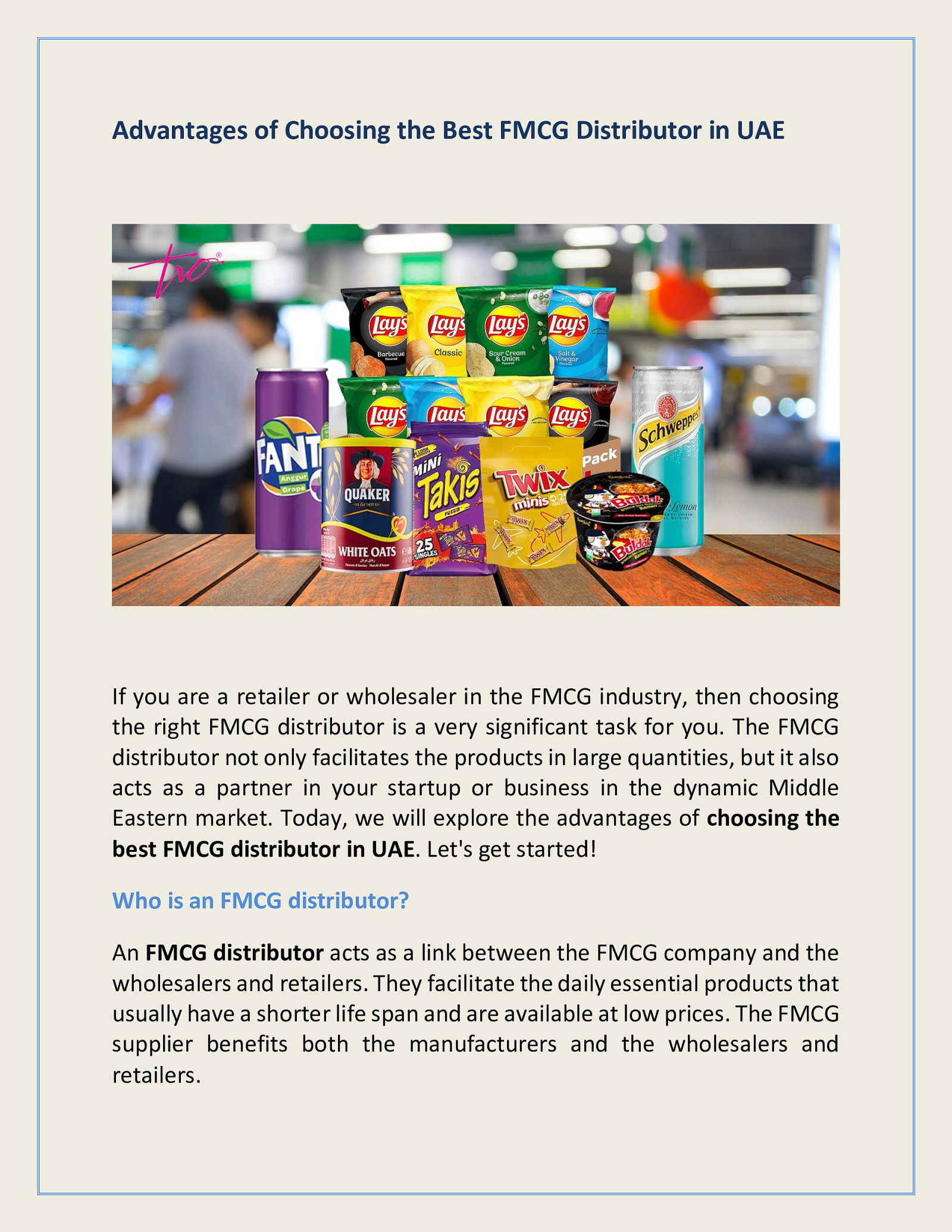 Advantages of Choosing the Best FMCG Distributor in UAE by TreasureOrbit