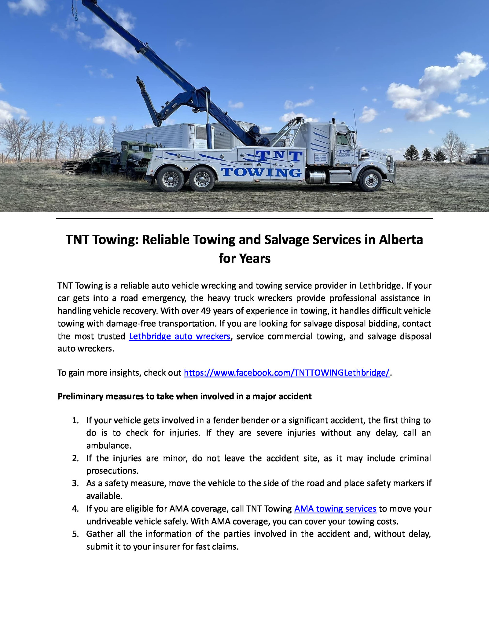 TNT Towing: Reliable Towing and Salvage Services in Alberta for Years by TnT Towing