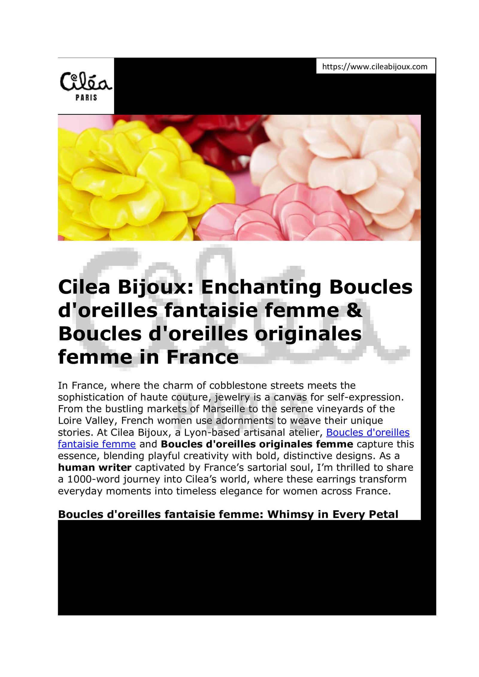 Cilea Bijoux: Playful Boucles d’oreilles fantaisie femme for French Style