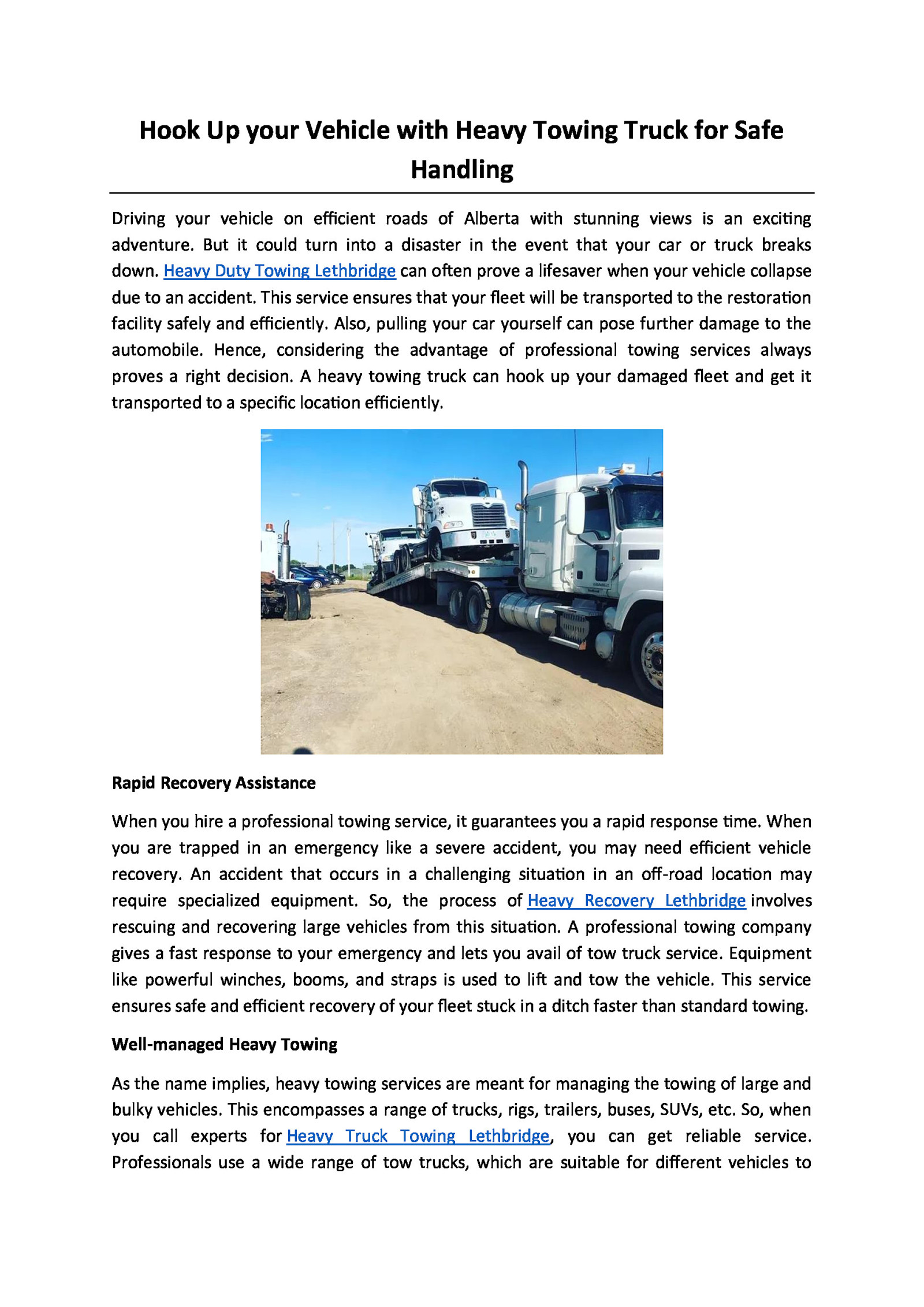 Hook Up your Vehicle with Heavy Towing Truck for Safe Handling