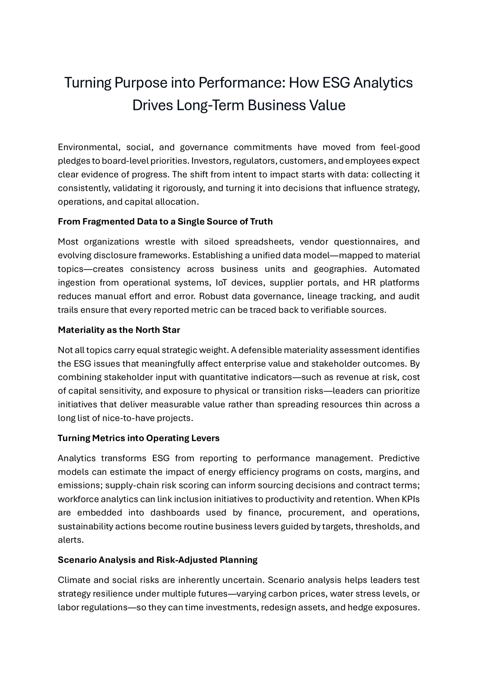 ESG Analytics Services | AI-Powered ESG Data Analytics Solutions
