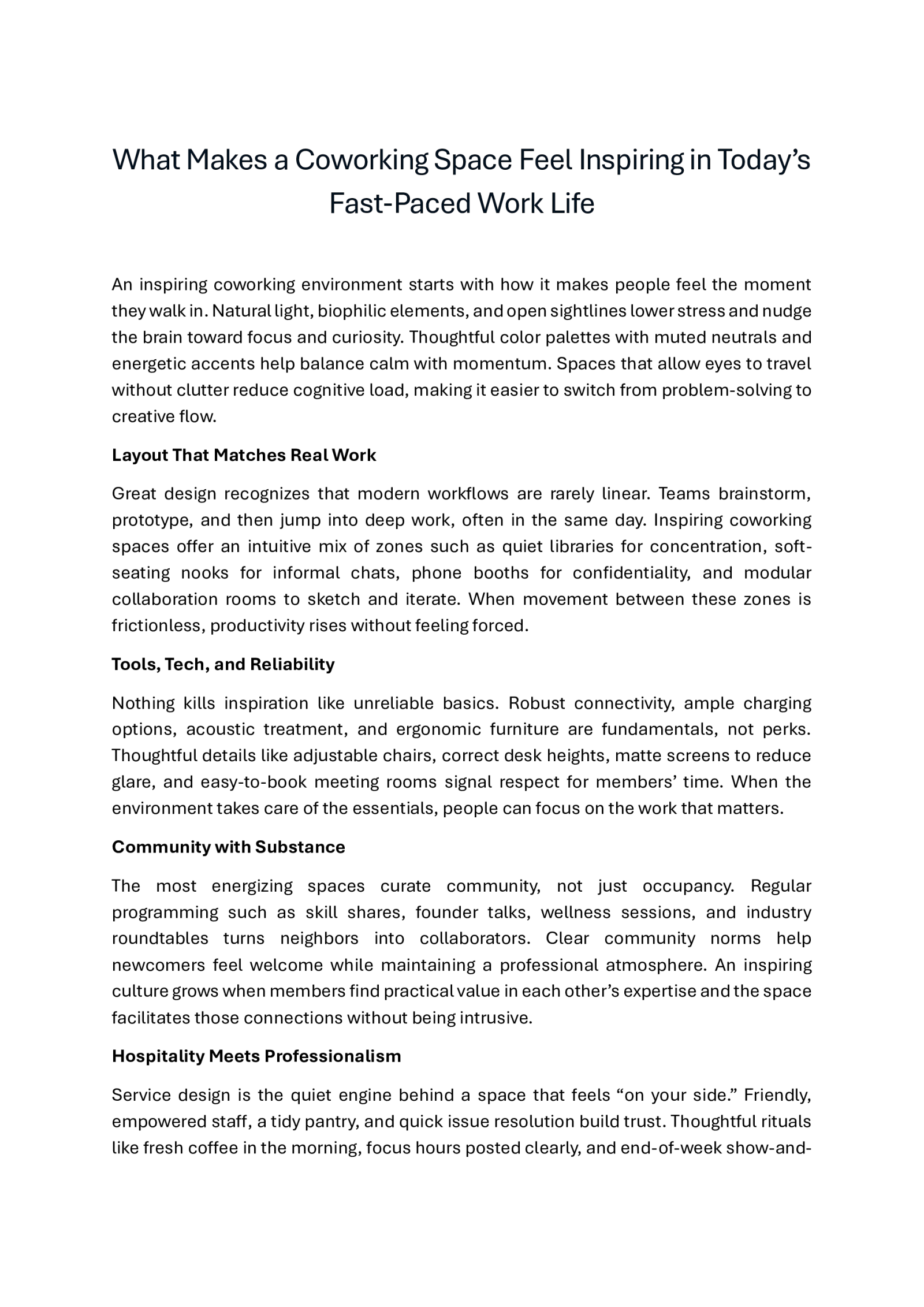 What Makes a Coworking Space Feel Inspiring in Today’s Fast-Paced Work Life