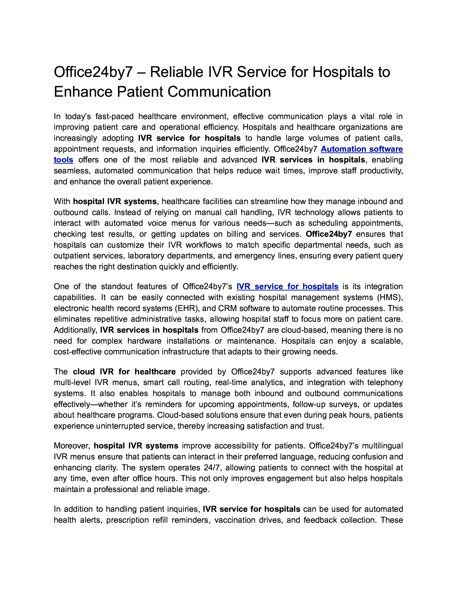 Office24by7 – Reliable IVR Service for Hospitals to Enhance Patient Communication