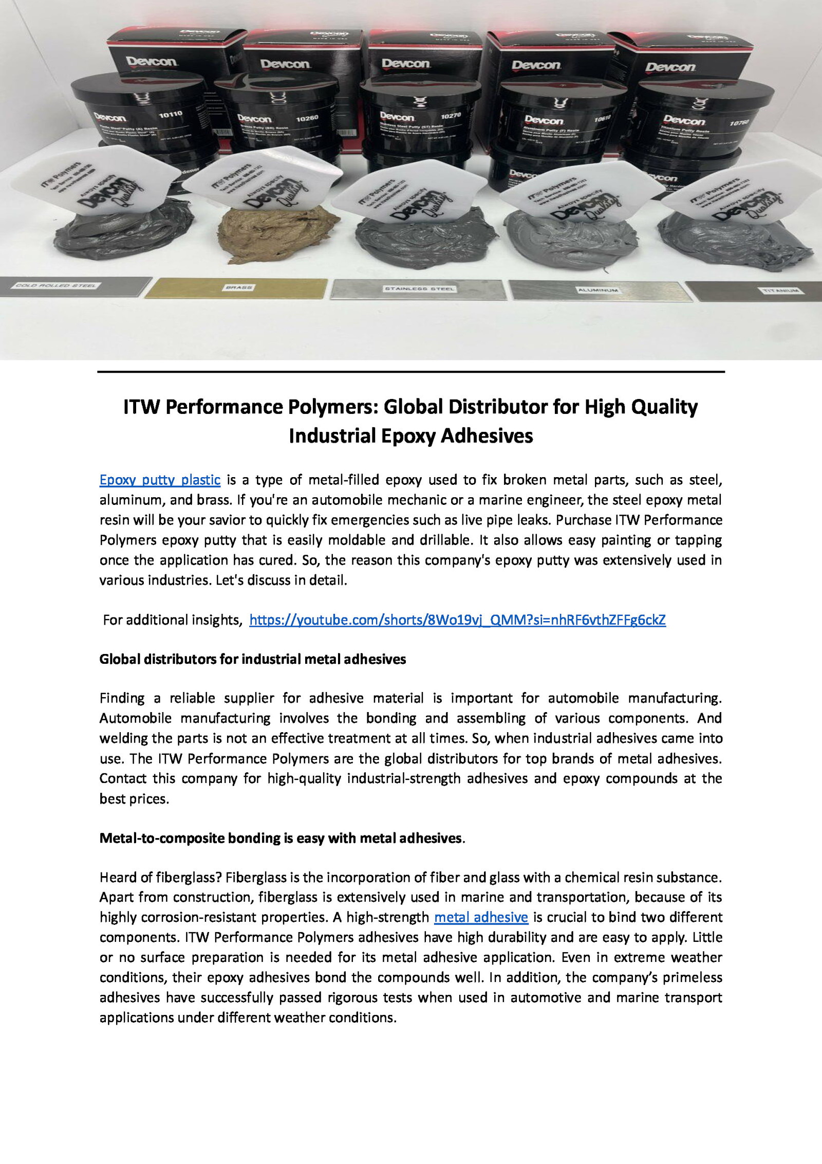 ITW Performance Polymers: Global Distributor for High Quality Industrial Epoxy Adhesives