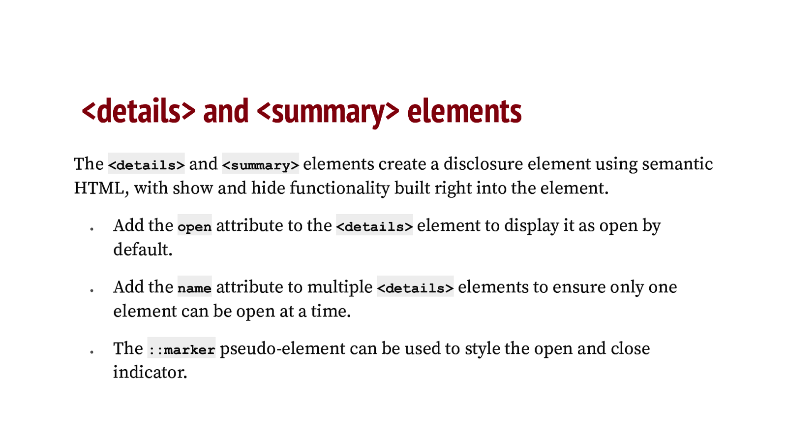 &lt;details&gt; and &lt;summary&gt; elements