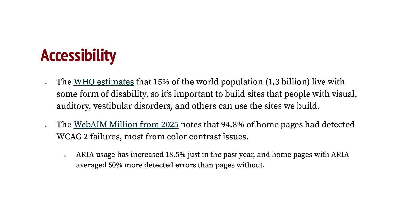 Accessibility (continued)