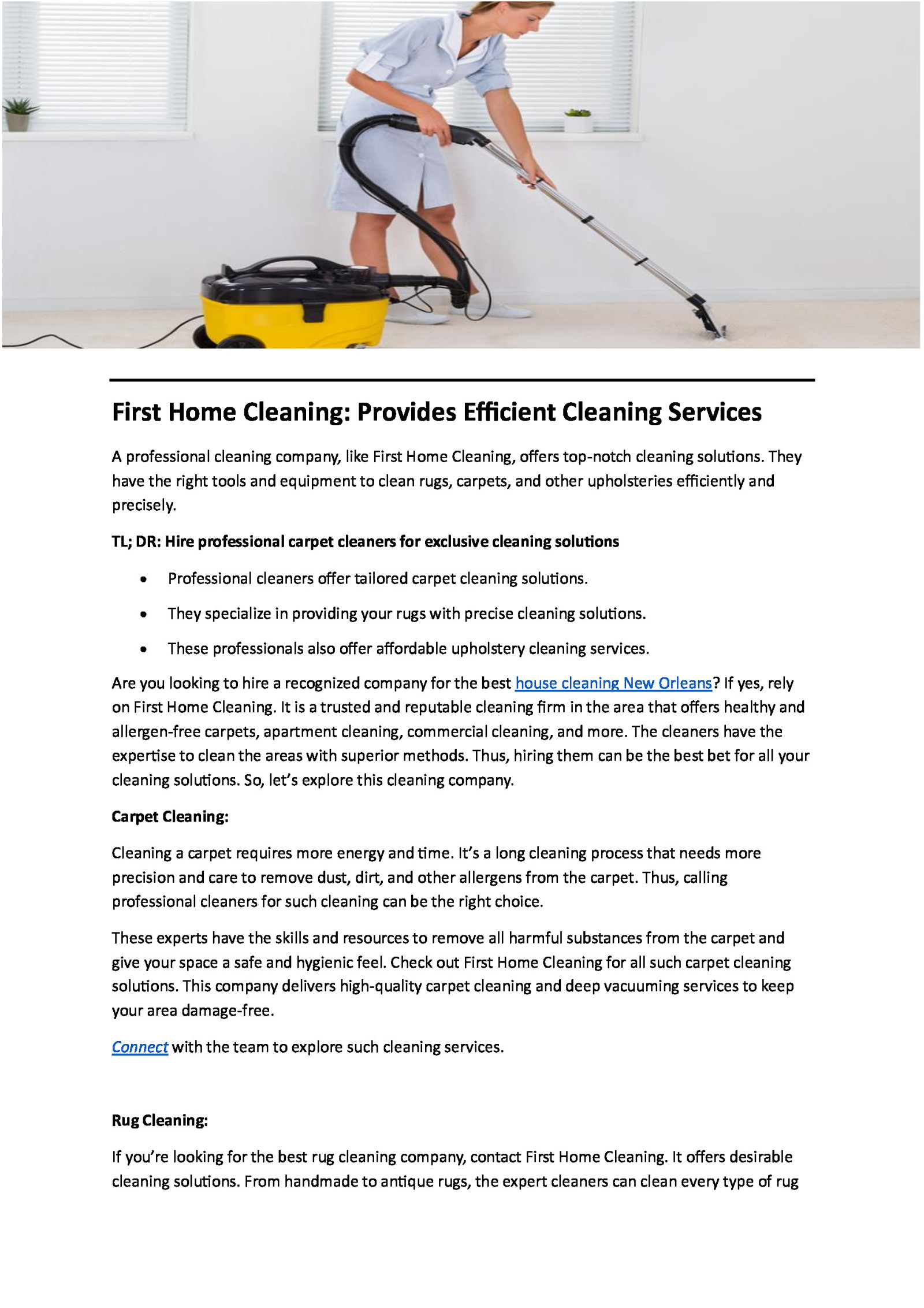 First Home Cleaning: Provides Efficient Cleaning Services by First Home Cleaning