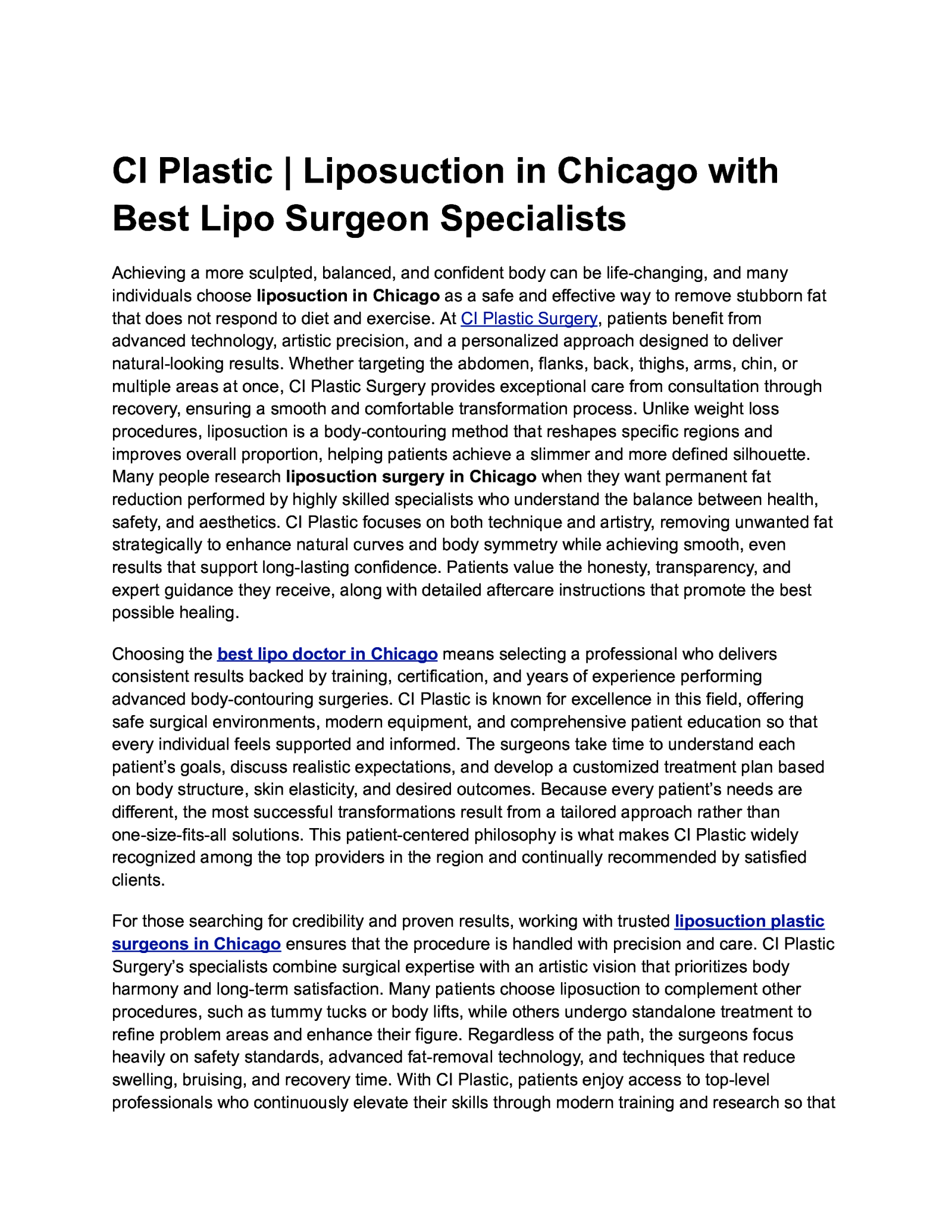 CI Plastic | Liposuction in Chicago with Best Lipo Surgeon Specialists