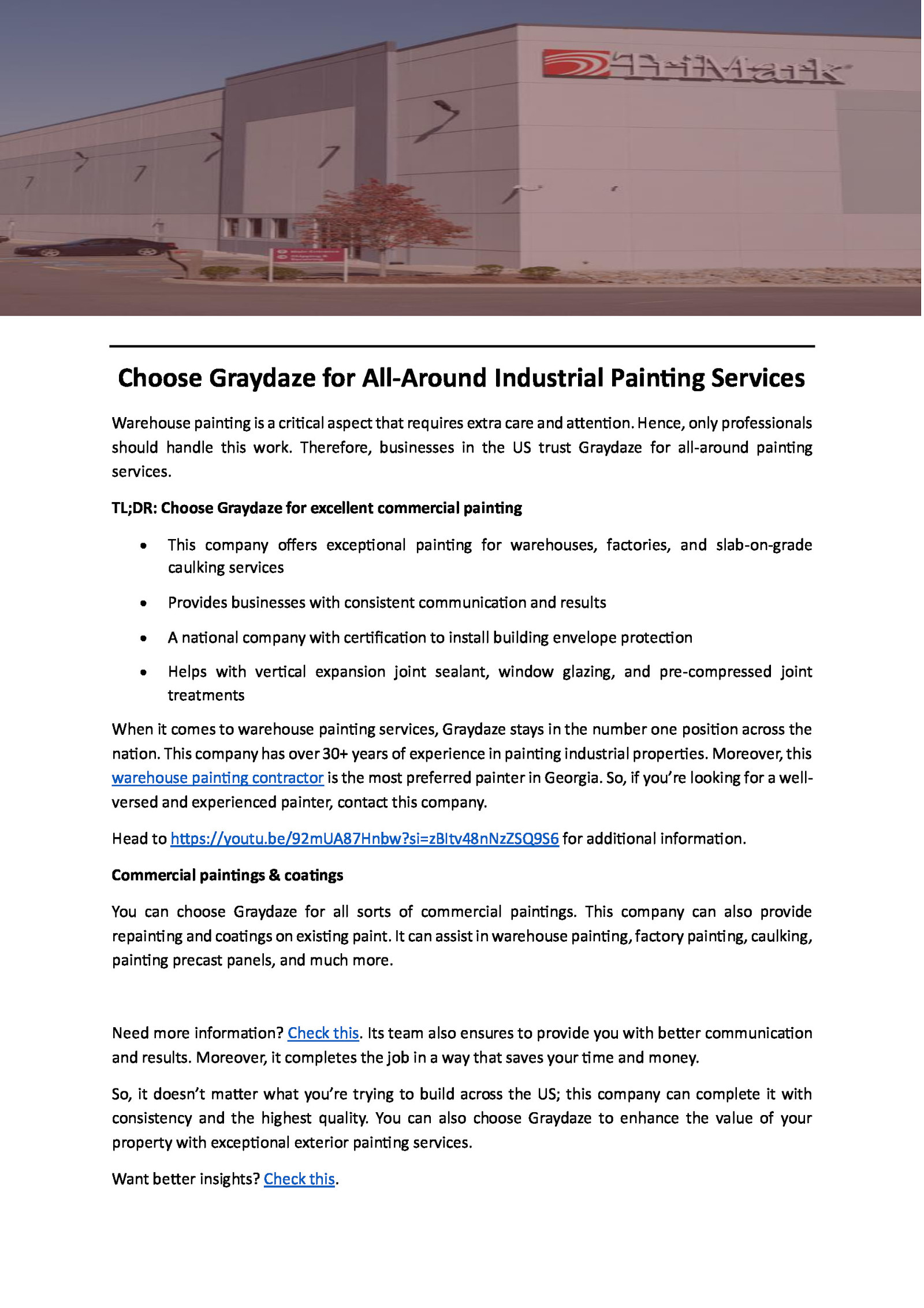 Choose Graydaze for All-Around Industrial Painting Services by Sophie Bryant