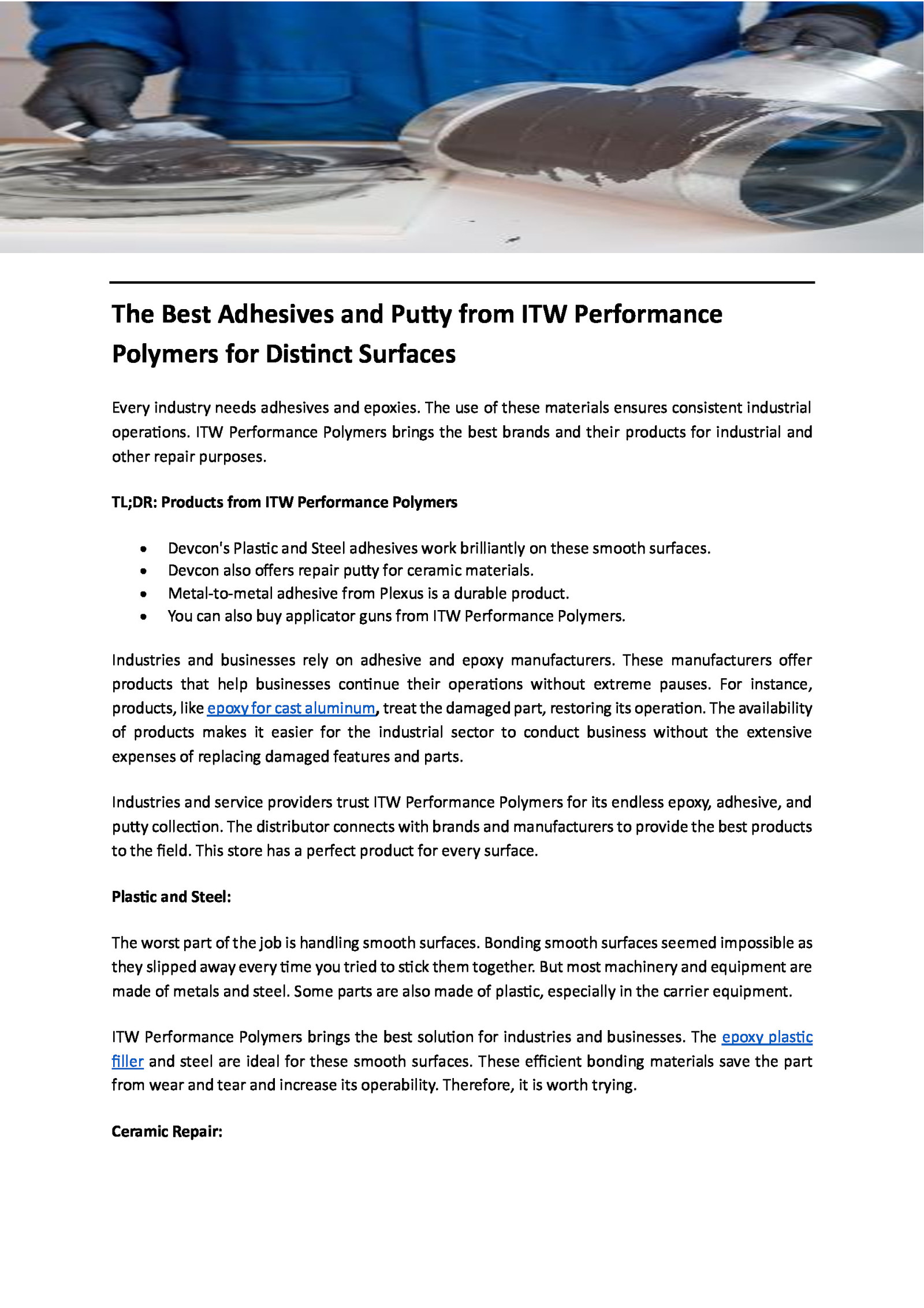 The Best Adhesives and Putty from ITW Performance Polymers for Distinct Surfaces