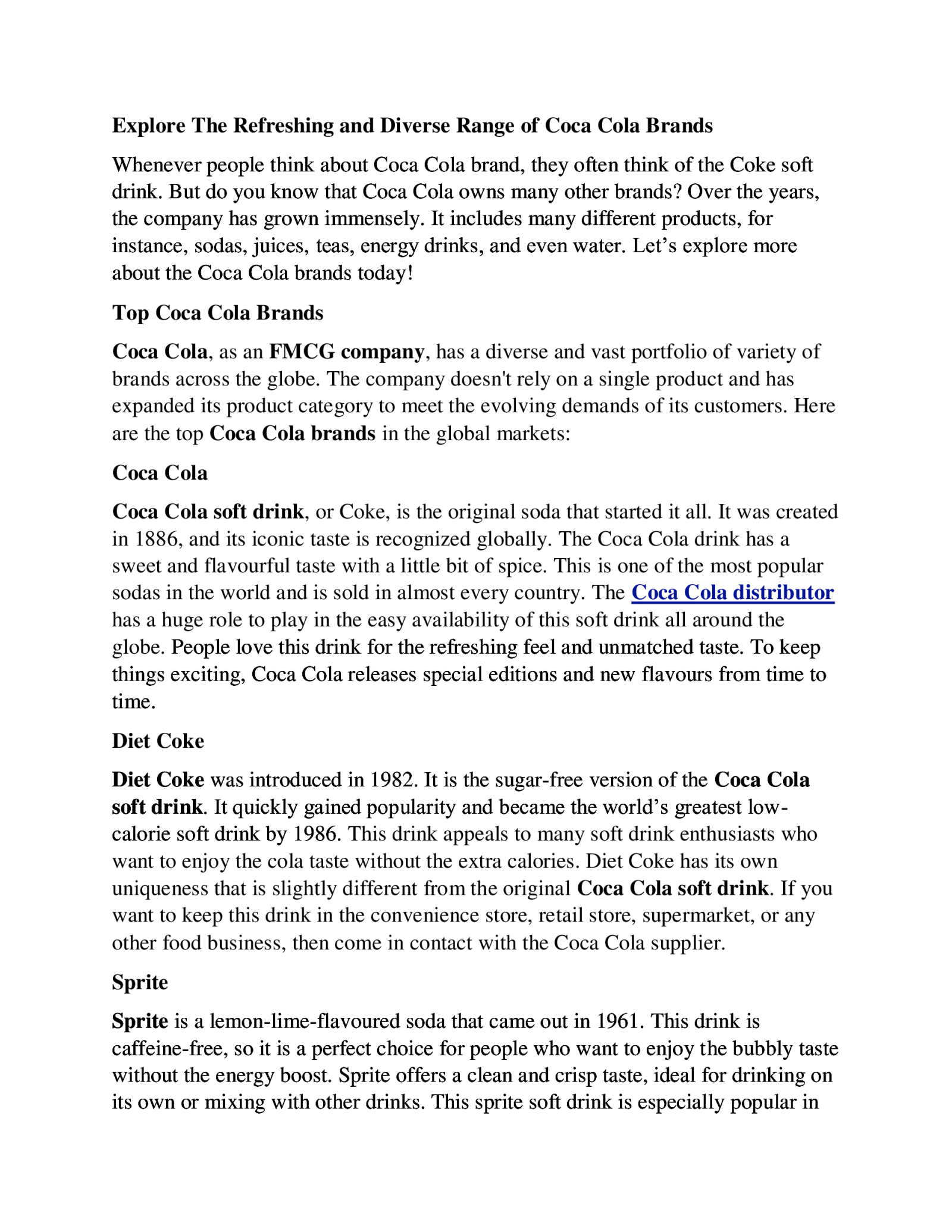 Explore The Refreshing and Diverse Range of Coca Cola Brands