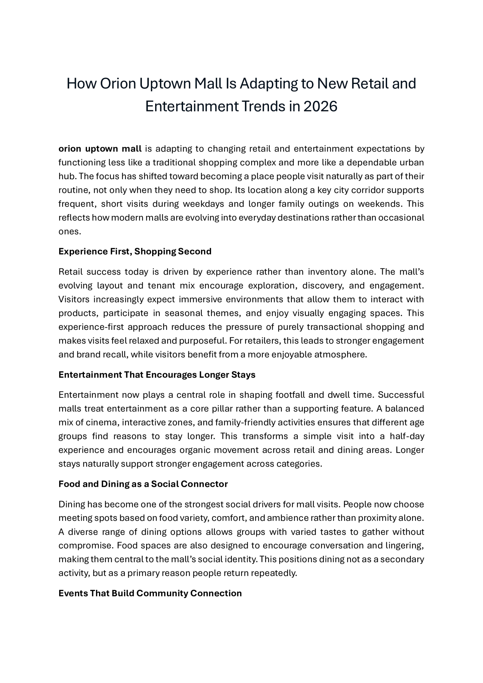 Orion Uptown | Shopping Mall in Old Madras Road