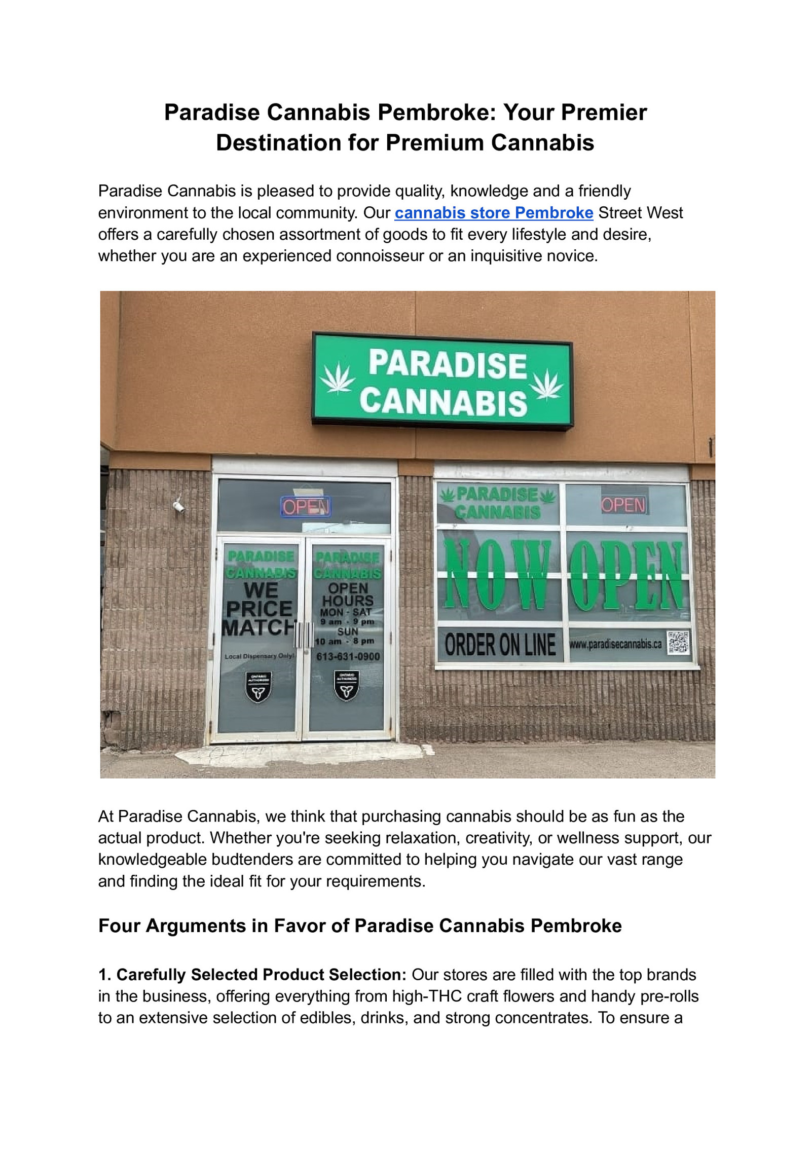 Paradise Cannabis Pembroke: Your Premier Destination for Premium Cannabis