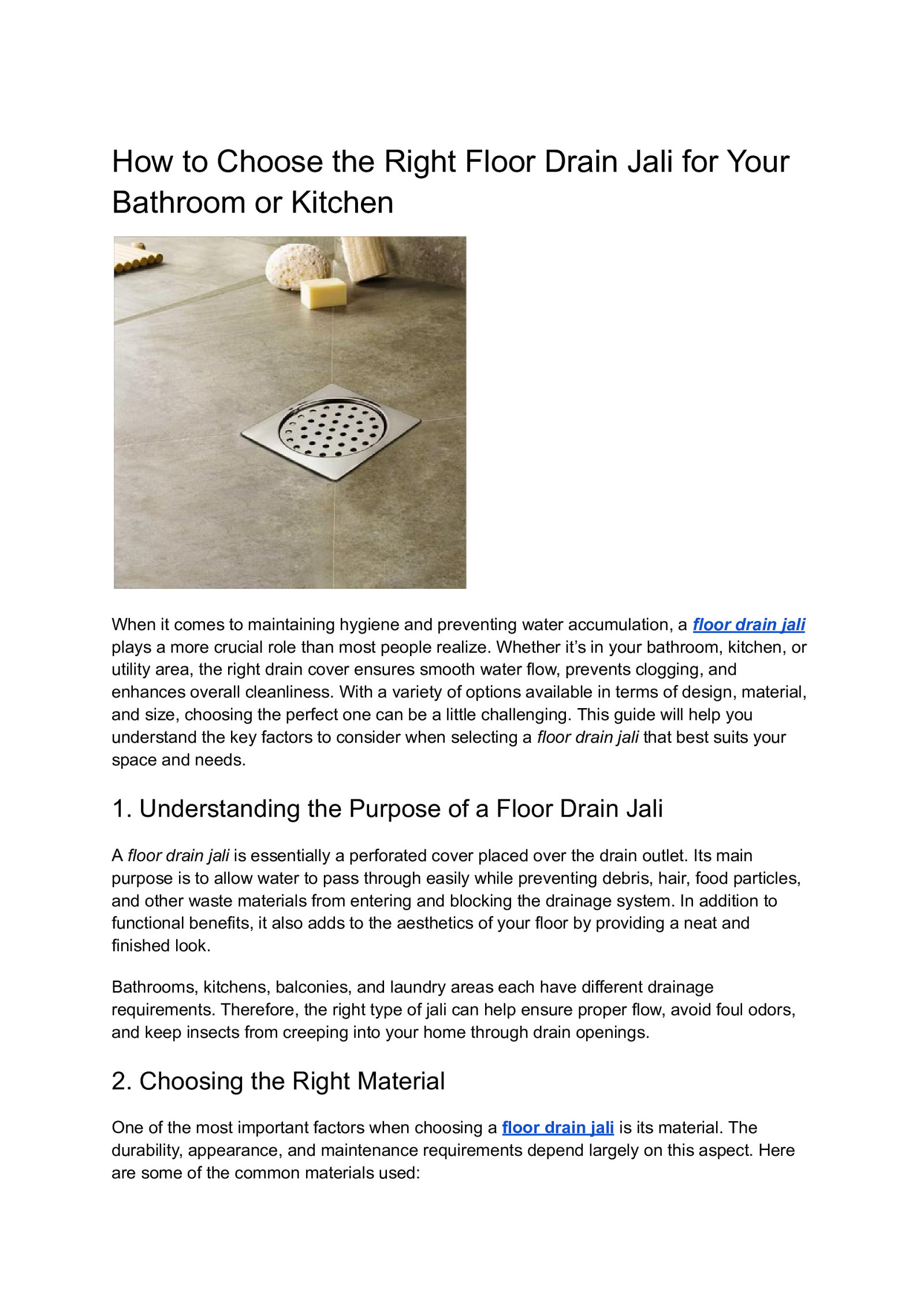 How to Choose the Right Floor Drain Jali for Your Bathroom or Kitchen