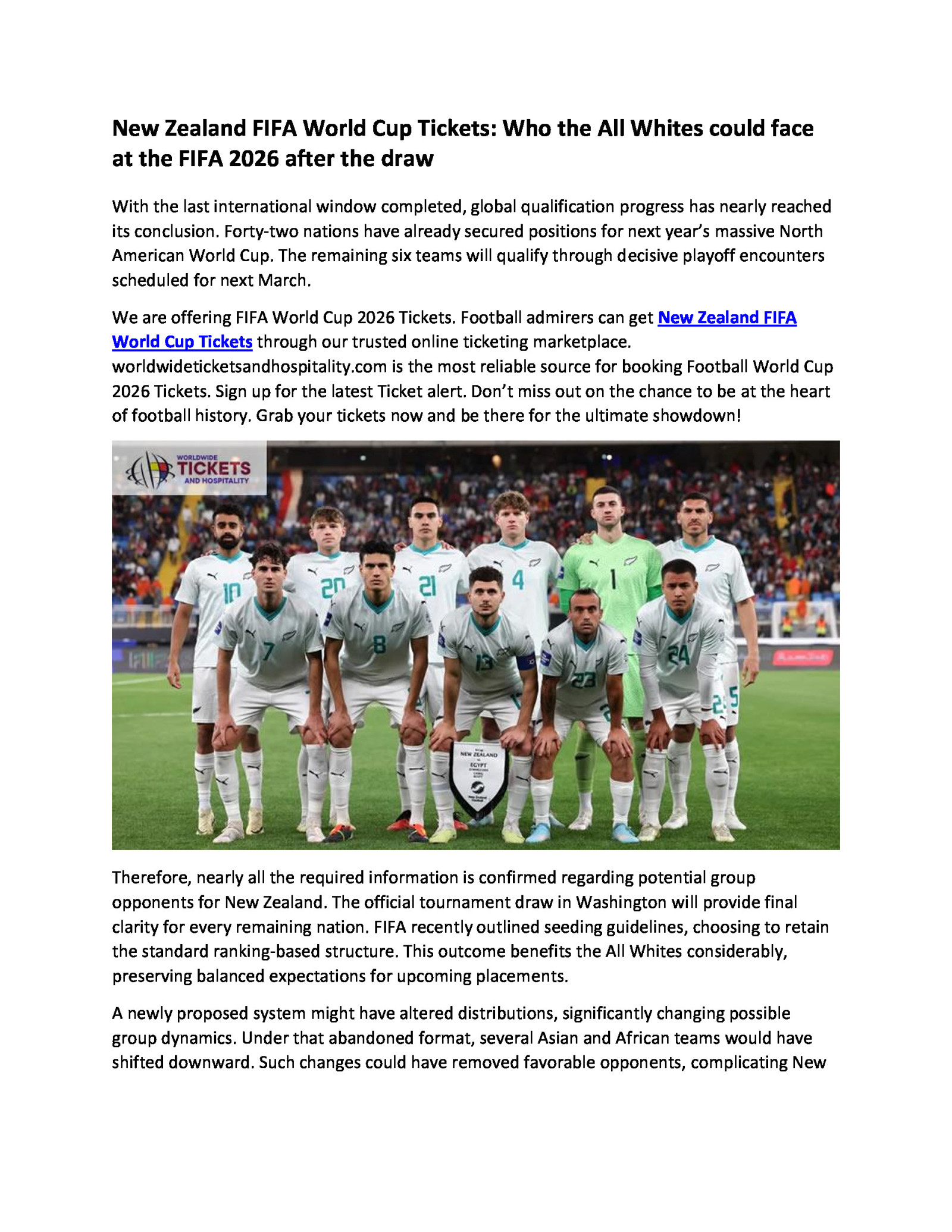 New Zealand FIFA World Cup Tickets: Who the All Whites could face at the FIFA 2026 after the draw